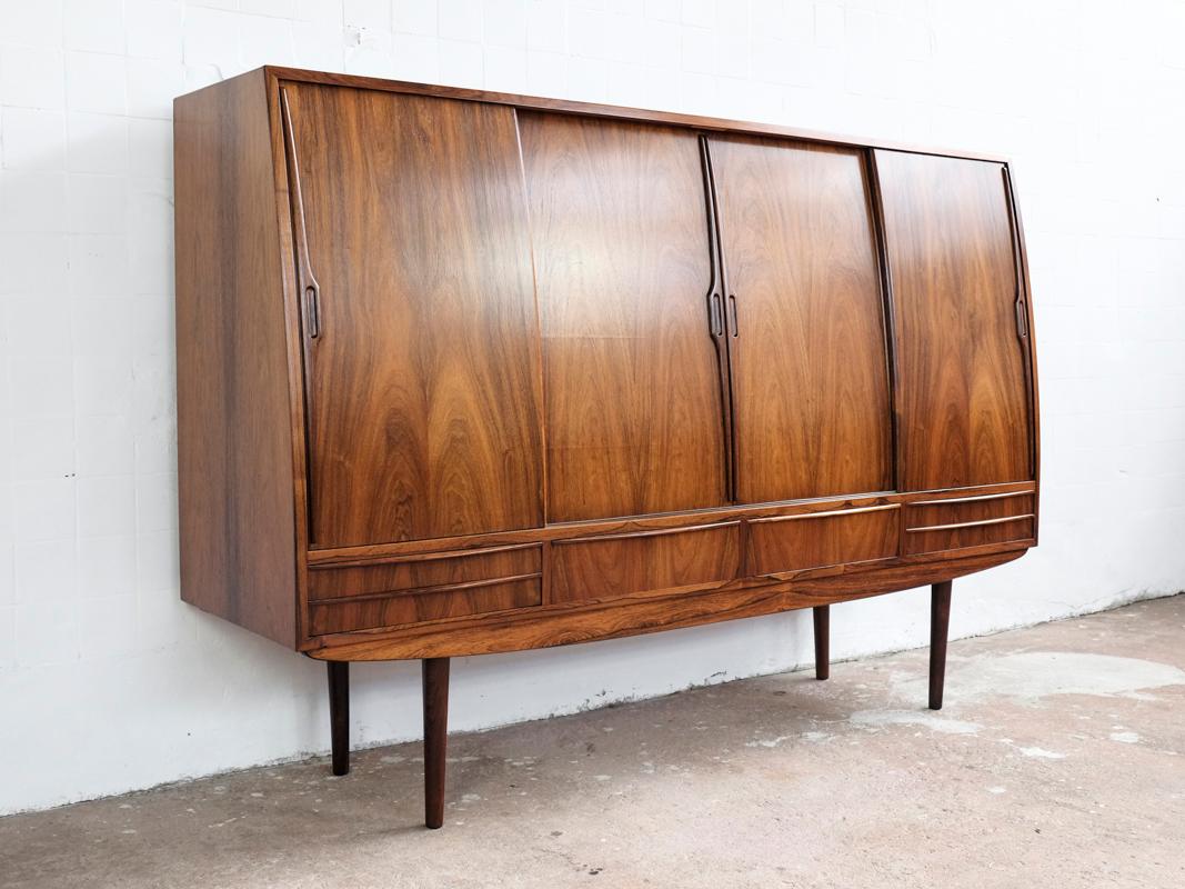 Veneer Midcentury Danish Highboard in Rosewood with Bar Closet Inside