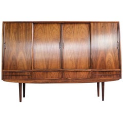 Midcentury Danish Highboard in Rosewood with Bar Closet Inside