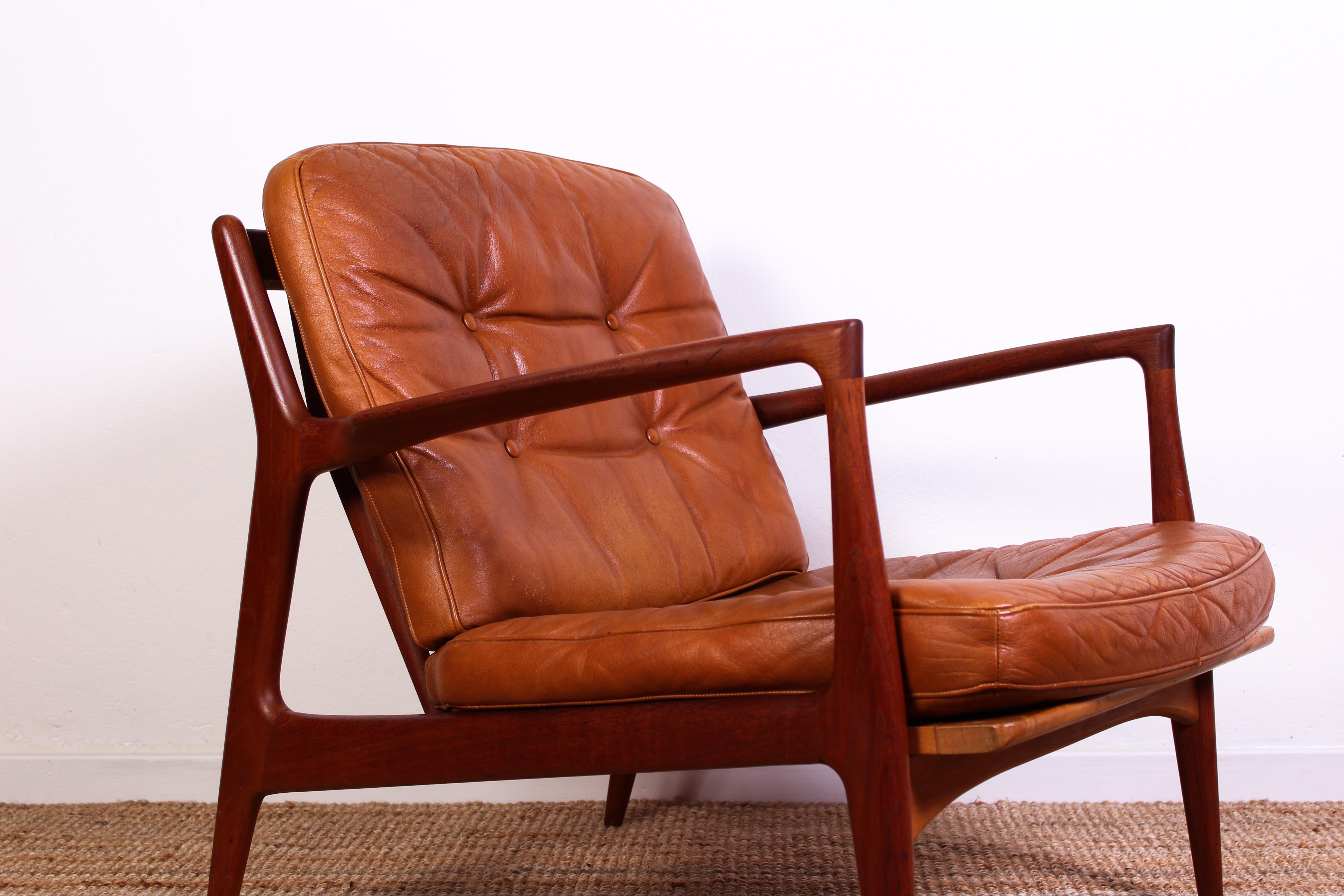 Leather Midcentury Danish Ib Kofod-Larsen Lounge Chair for Chr. Jensen