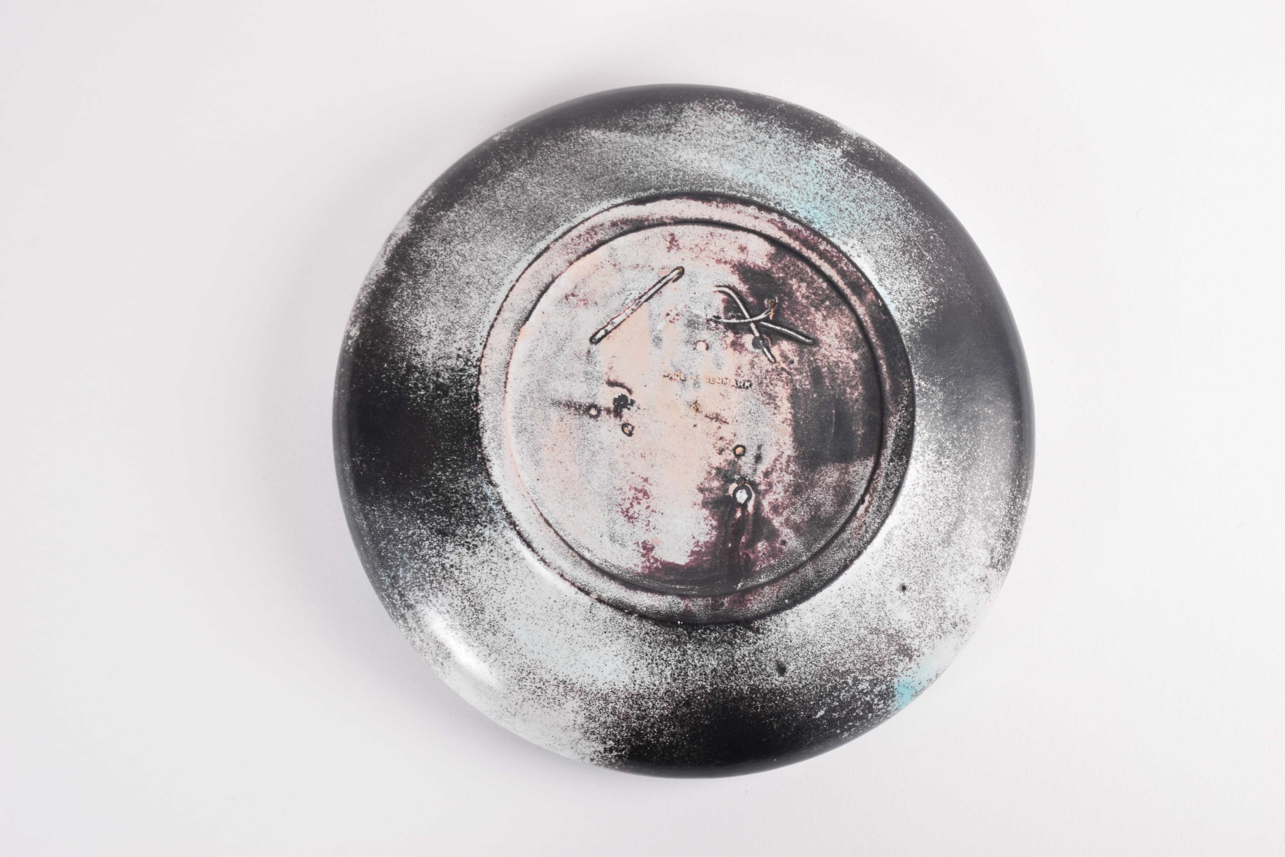 Midcentury Danish Kähler Large Ceramic Low Bowl Green Black Gray Speckled Glaze  For Sale 5