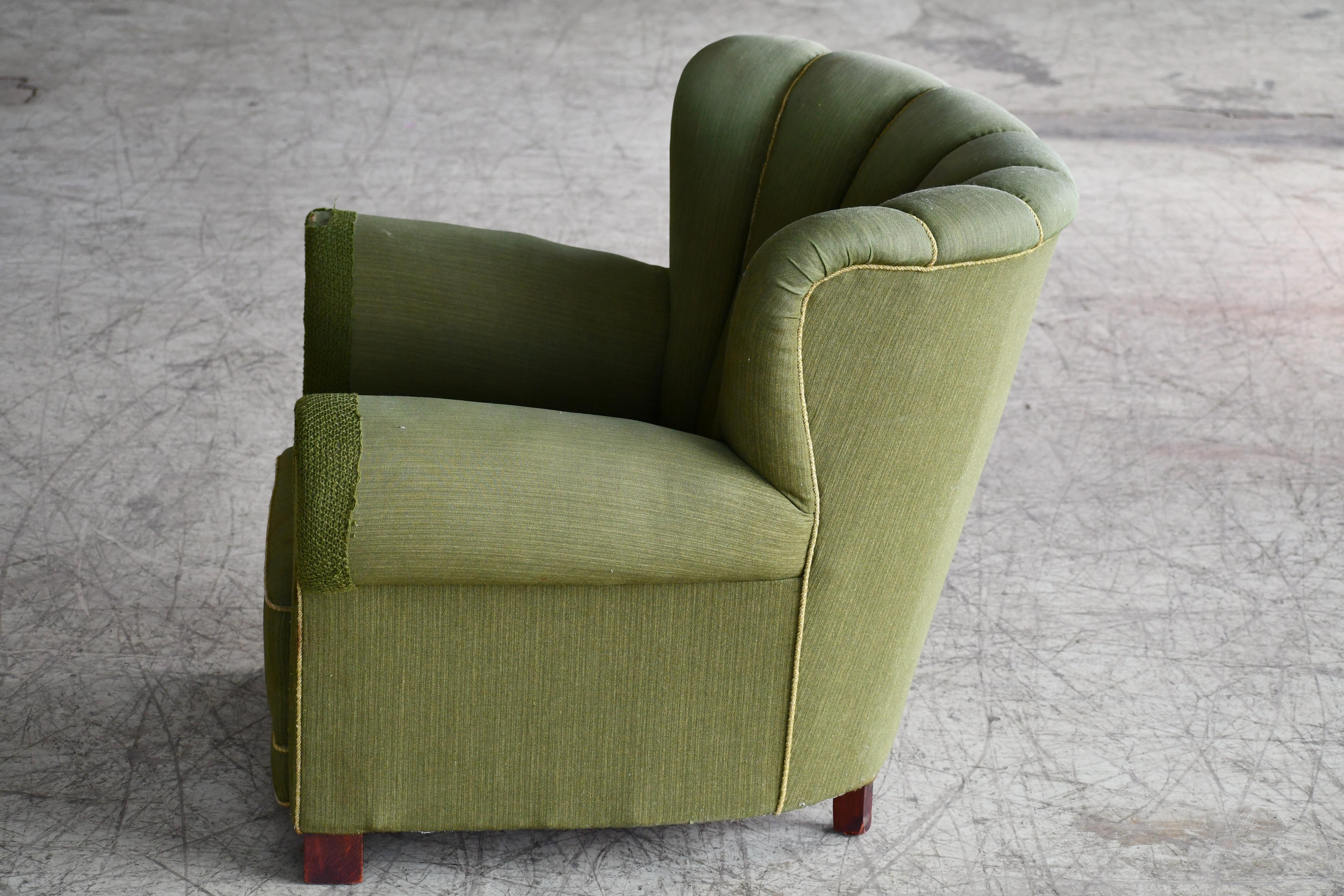 Midcentury Danish Large Fritz Hansen Style Club Chair, 1940s 4