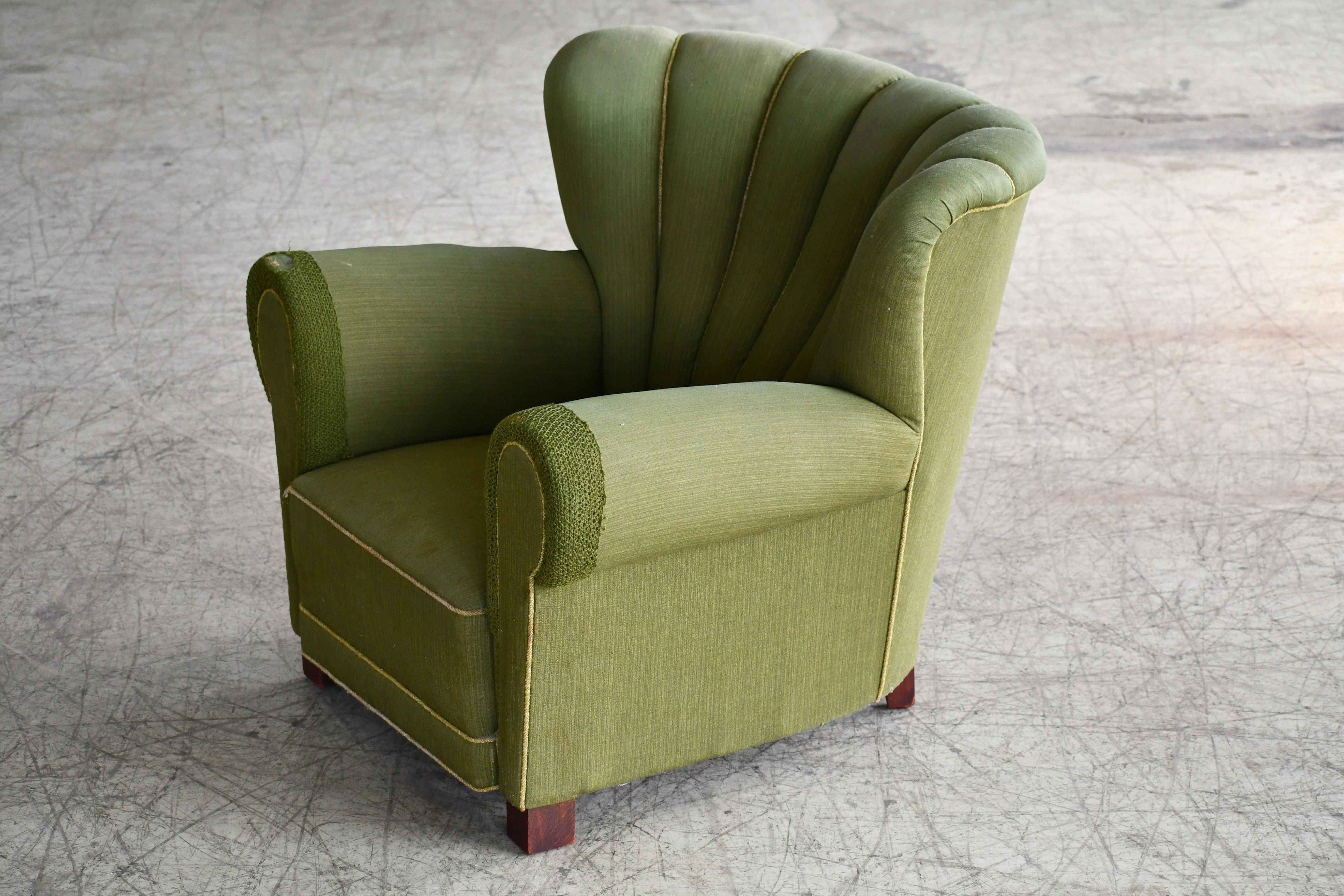 Midcentury Danish Large Fritz Hansen Style Club Chair, 1940s 5