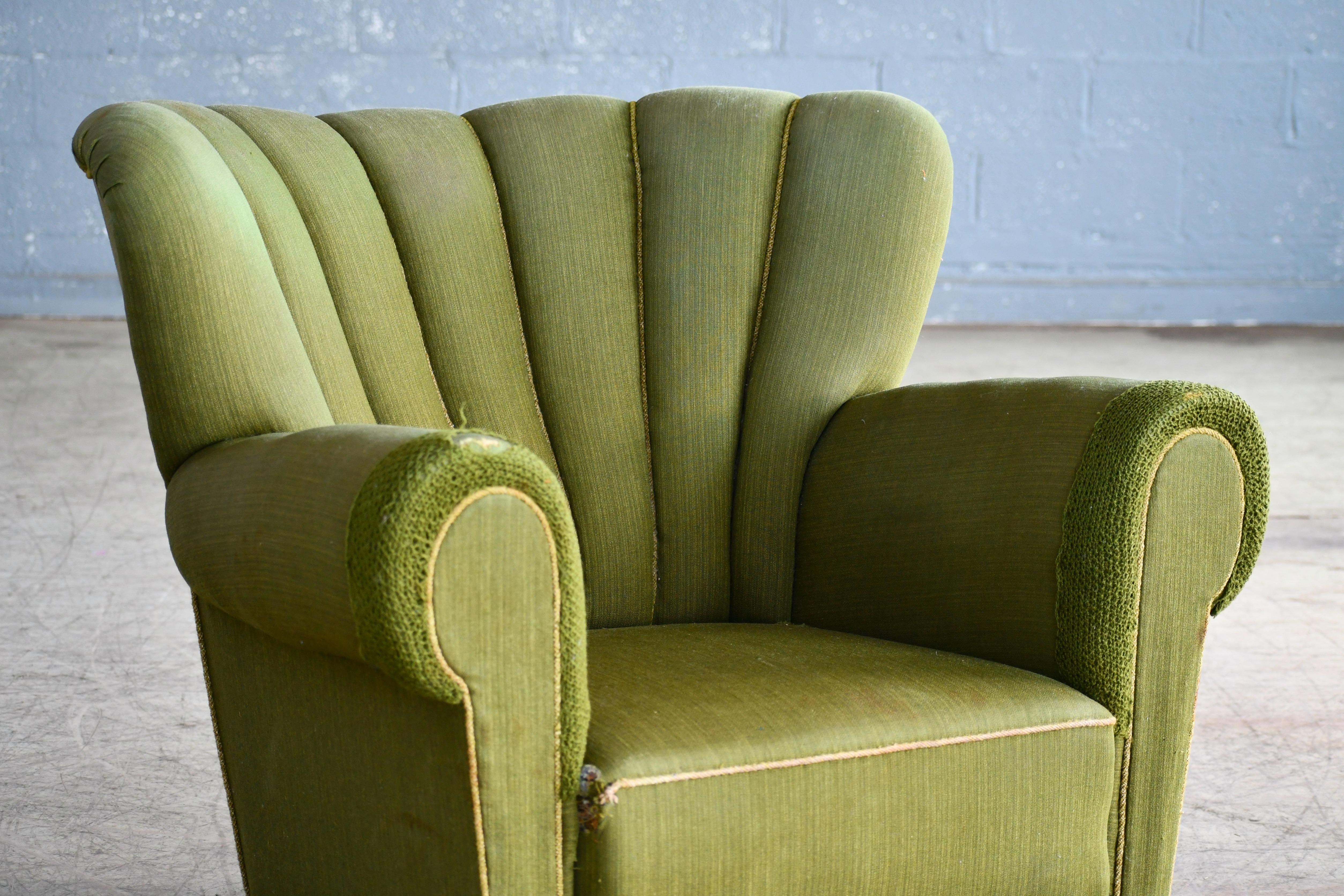 Midcentury Danish Large Fritz Hansen Style Club Chair, 1940s In Good Condition In Bridgeport, CT