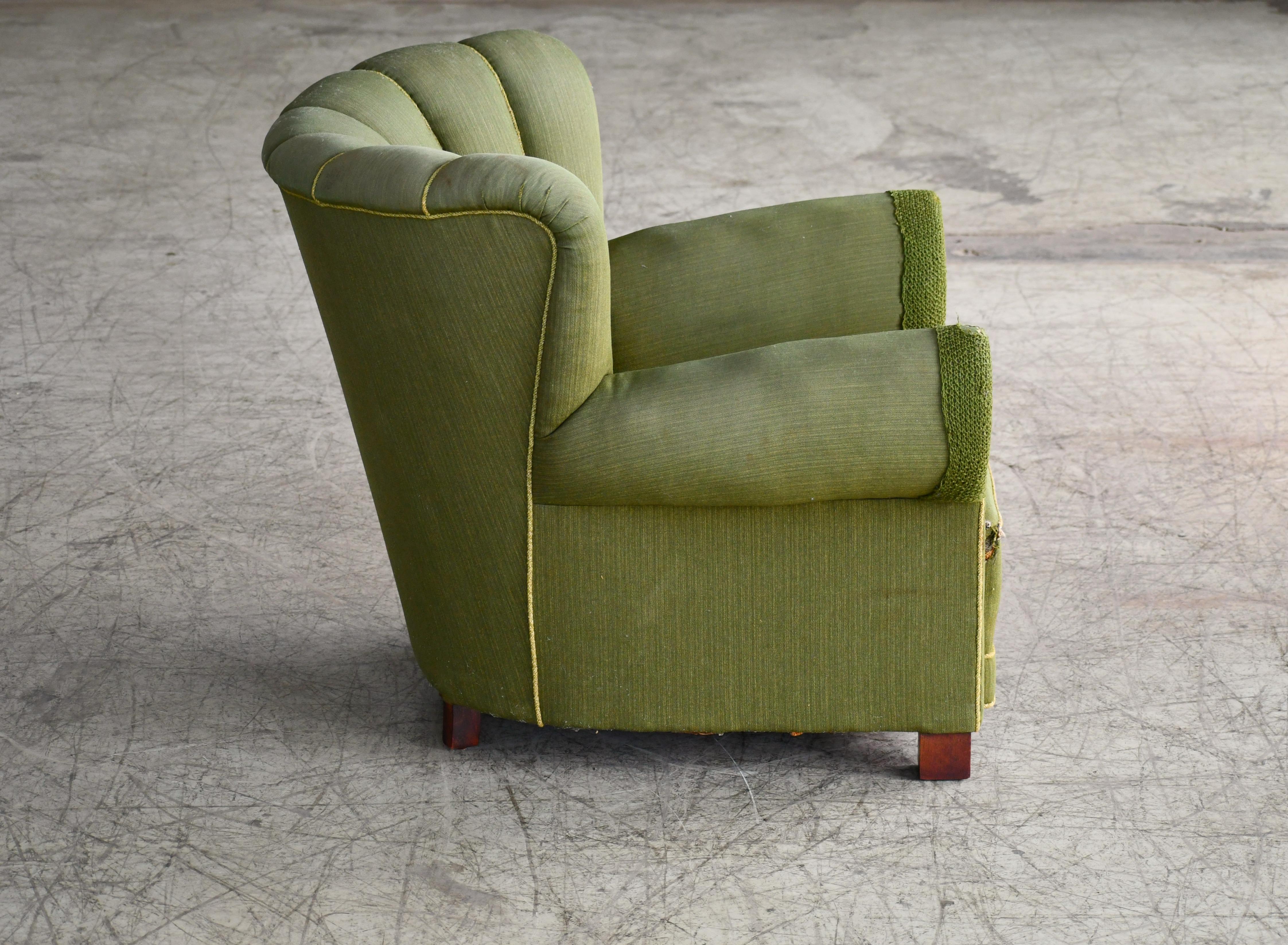 Midcentury Danish Large Fritz Hansen Style Club Chair, 1940s 1