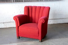 Midcentury Danish Large Fritz Hansen Style Club Chair with Channel Back, 1940s