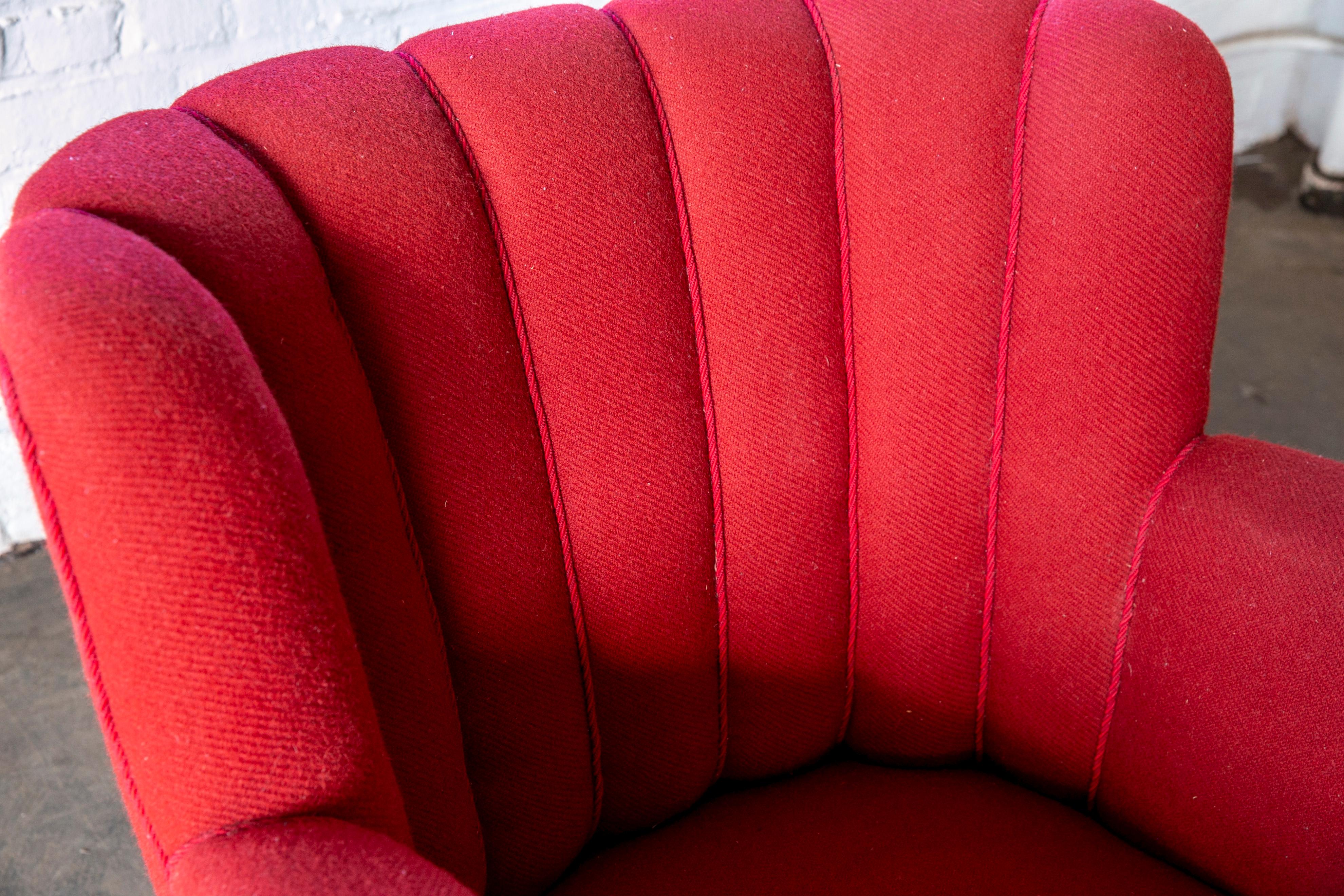 Silla Club Danesa de Mitad de Siglo Estilo Fritz Hansen con Respaldo de Canal, Década de 1940 Lana en venta