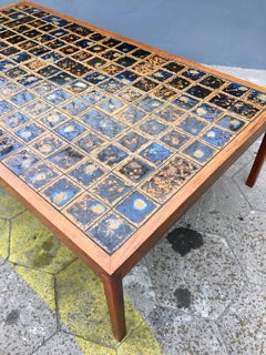 Midcentury Large Teak Wood and Ceramik Coffee Table/Bench, 1960s
