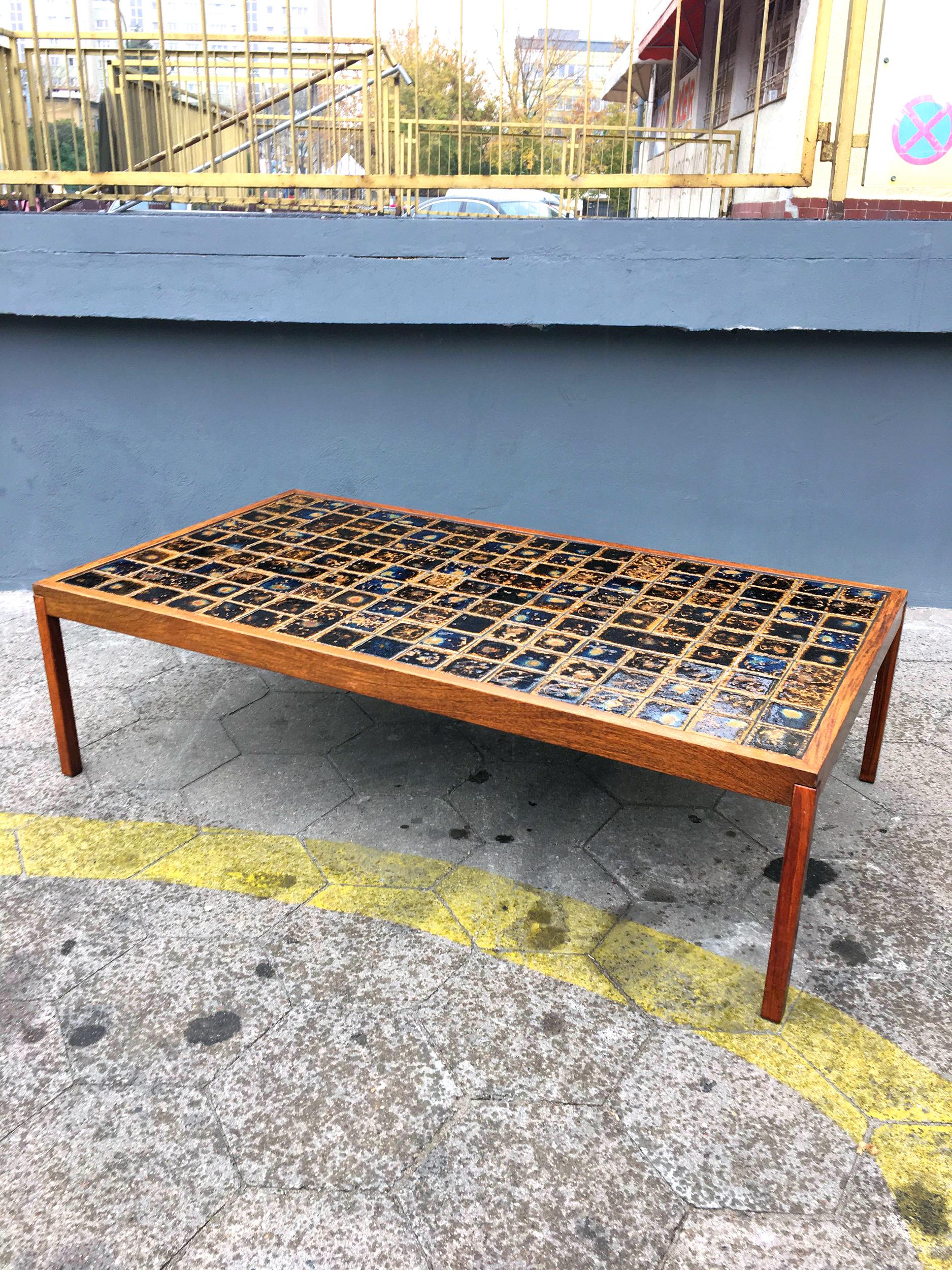 Mid-Century Modern Midcentury Large Teak Wood and Ceramik Coffee Table/Bench, 1960s For Sale