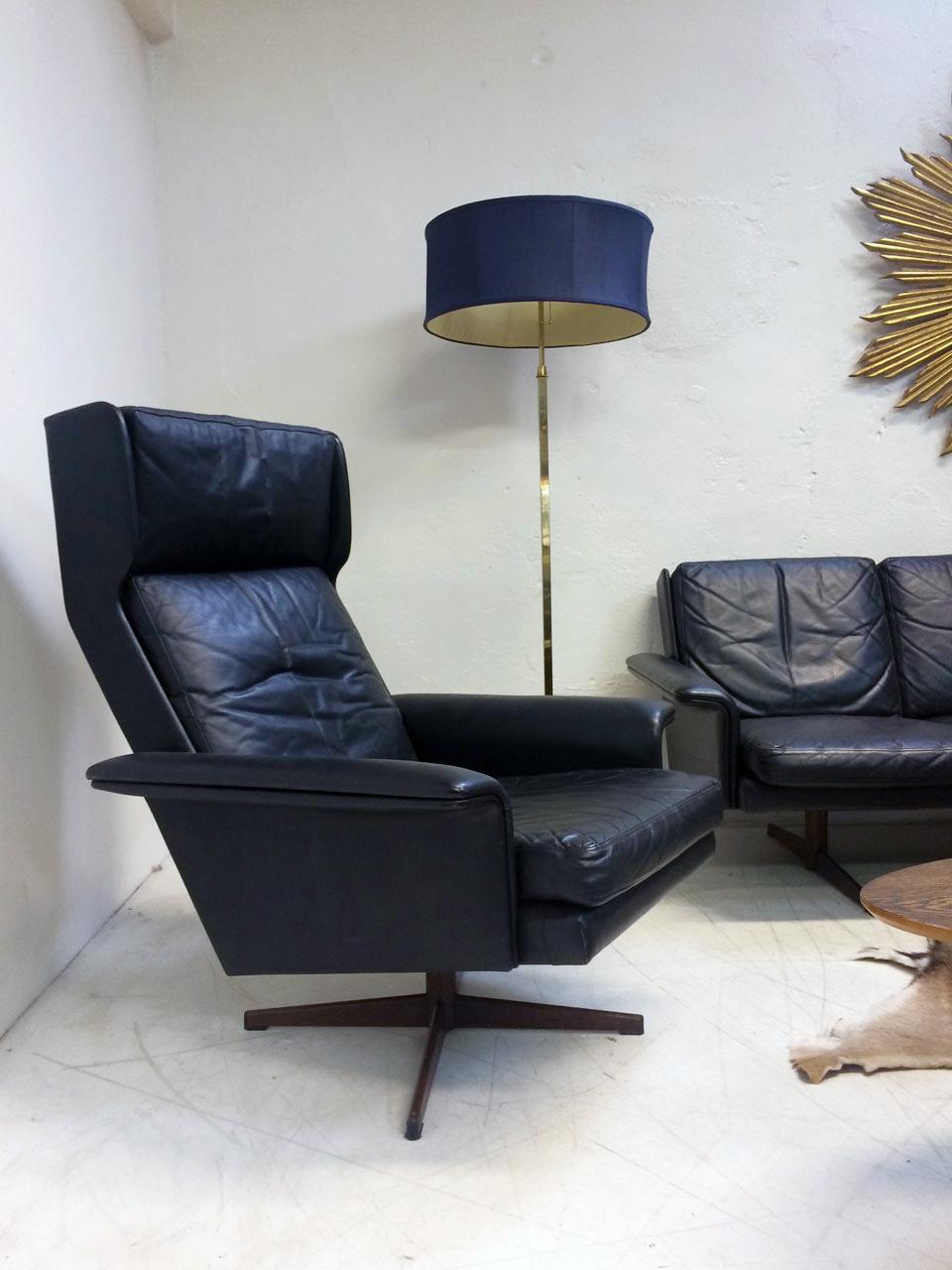 Mid-Century Modern Midcentury Danish Leather 3-piece Lounge Suite by Komfort designed HW Klein 60s