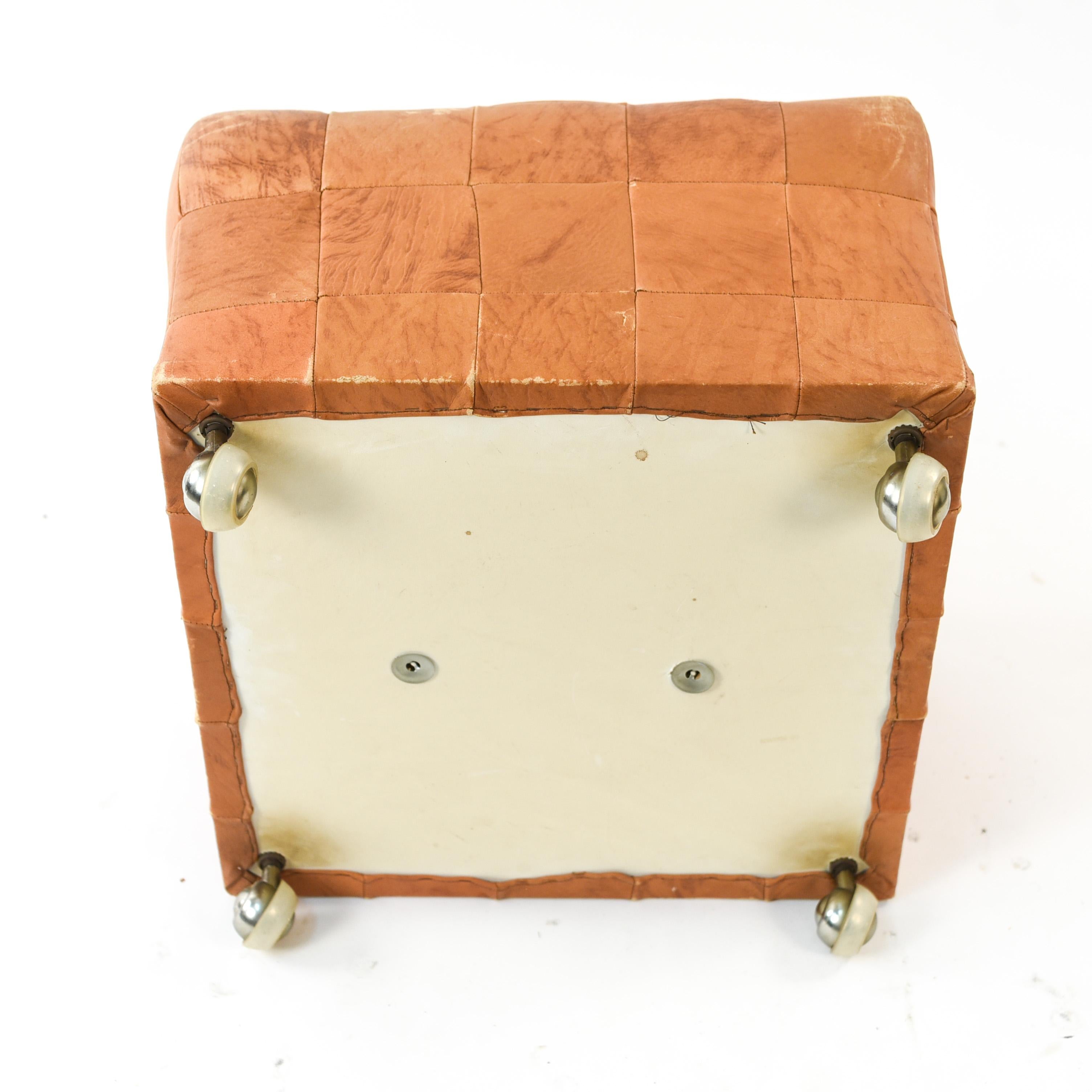 Midcentury Danish Leather Cube Ottoman 6