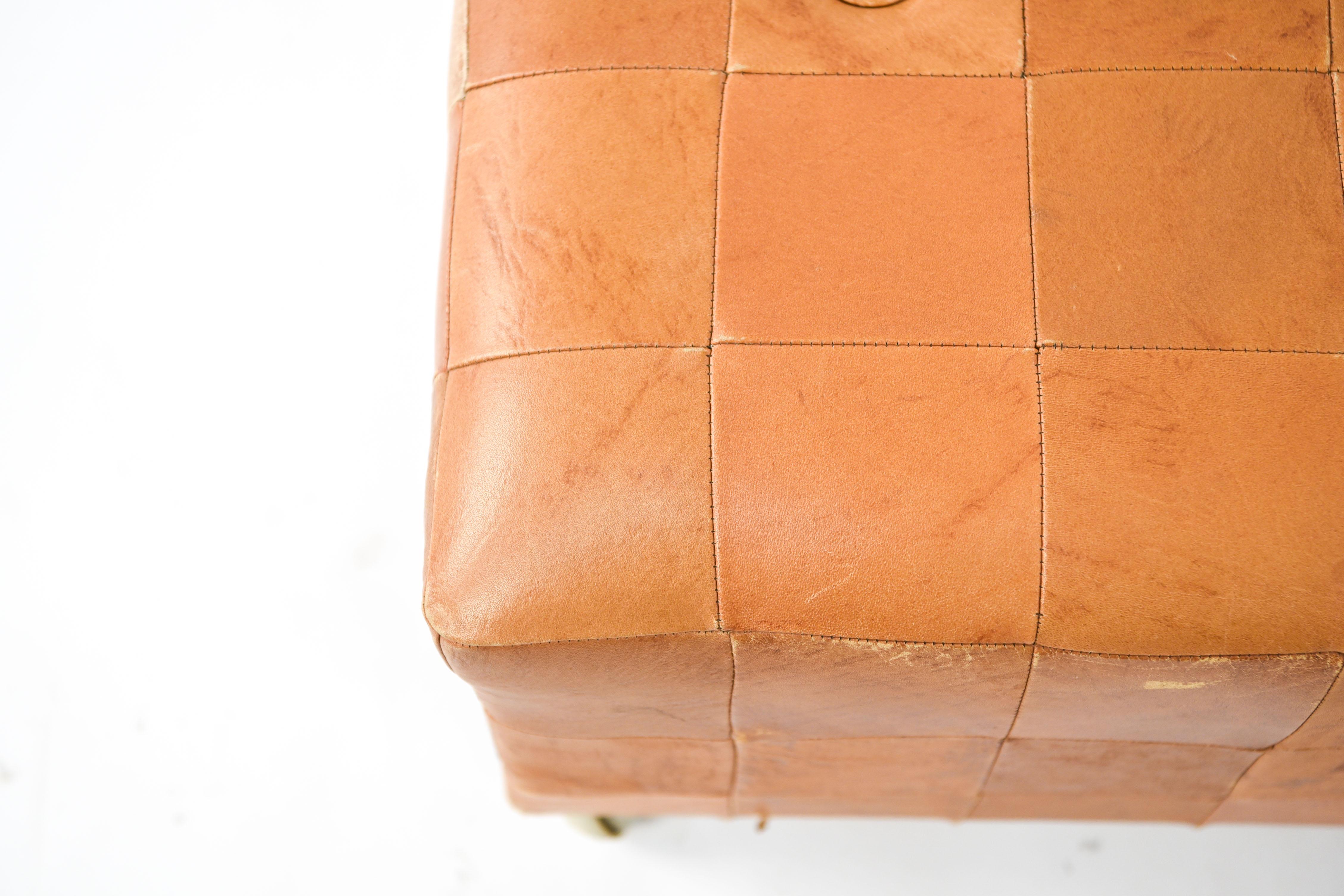 Midcentury Danish Leather Cube Ottoman In Good Condition In Norwalk, CT