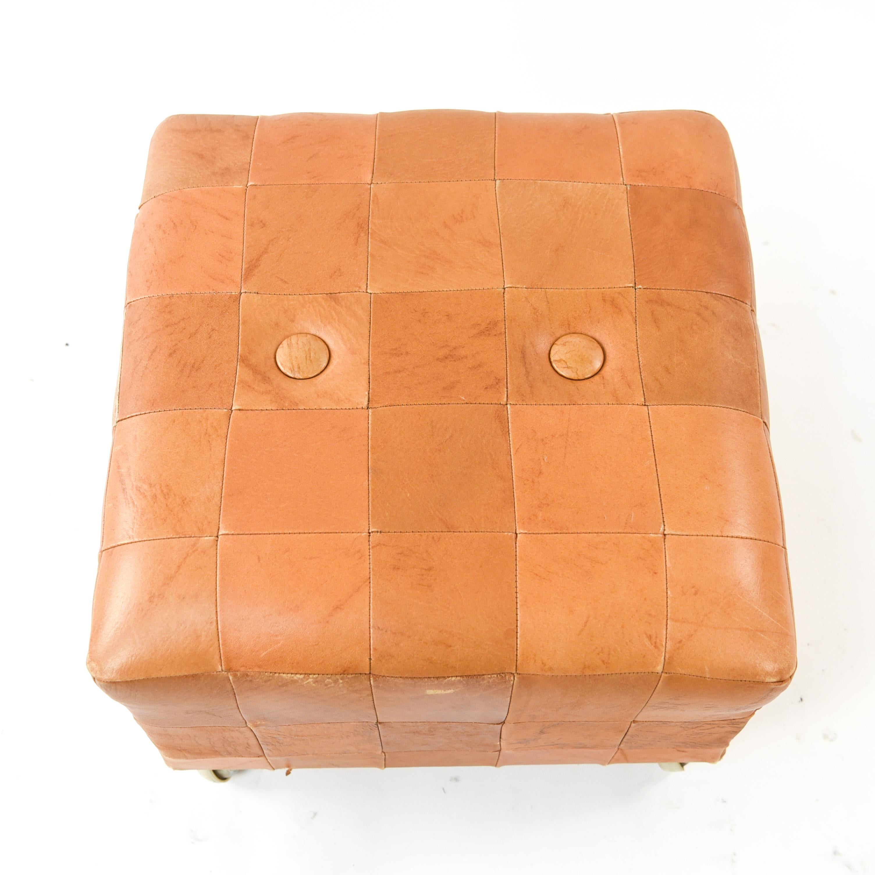Midcentury Danish Leather Cube Ottoman 1