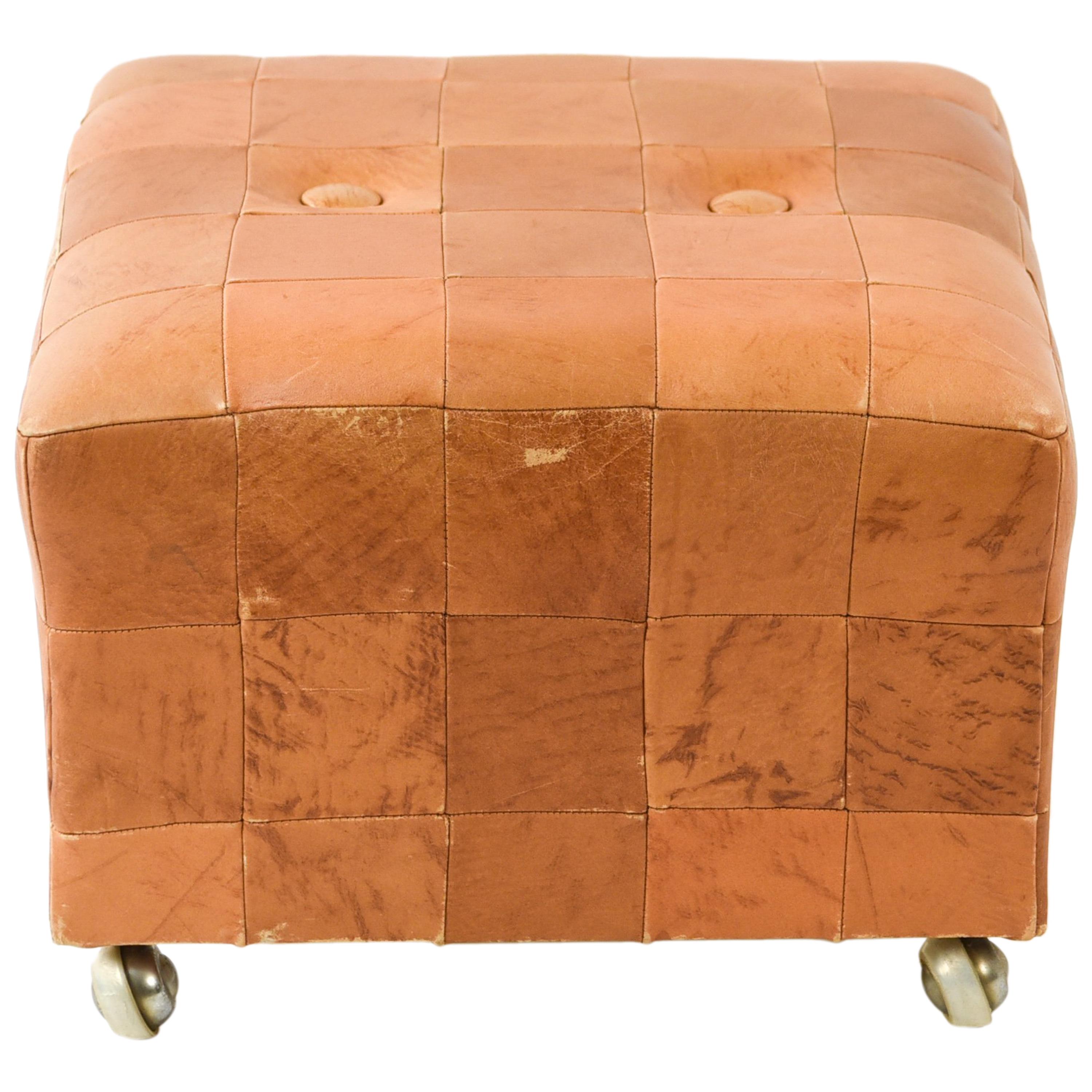 Midcentury Danish Leather Cube Ottoman