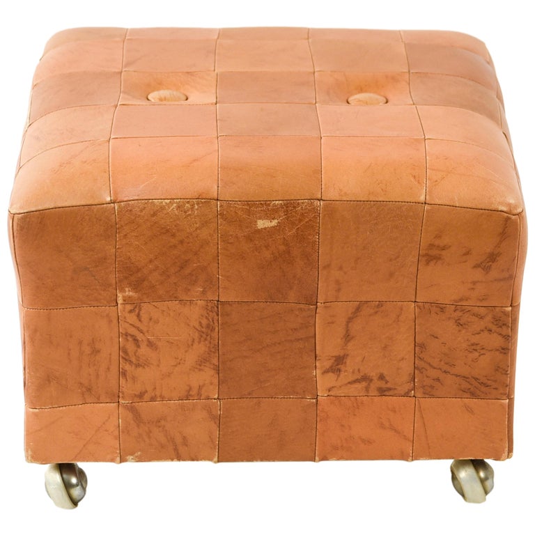 Midcentury Danish Leather Cube Ottoman For Sale at 1stDibs