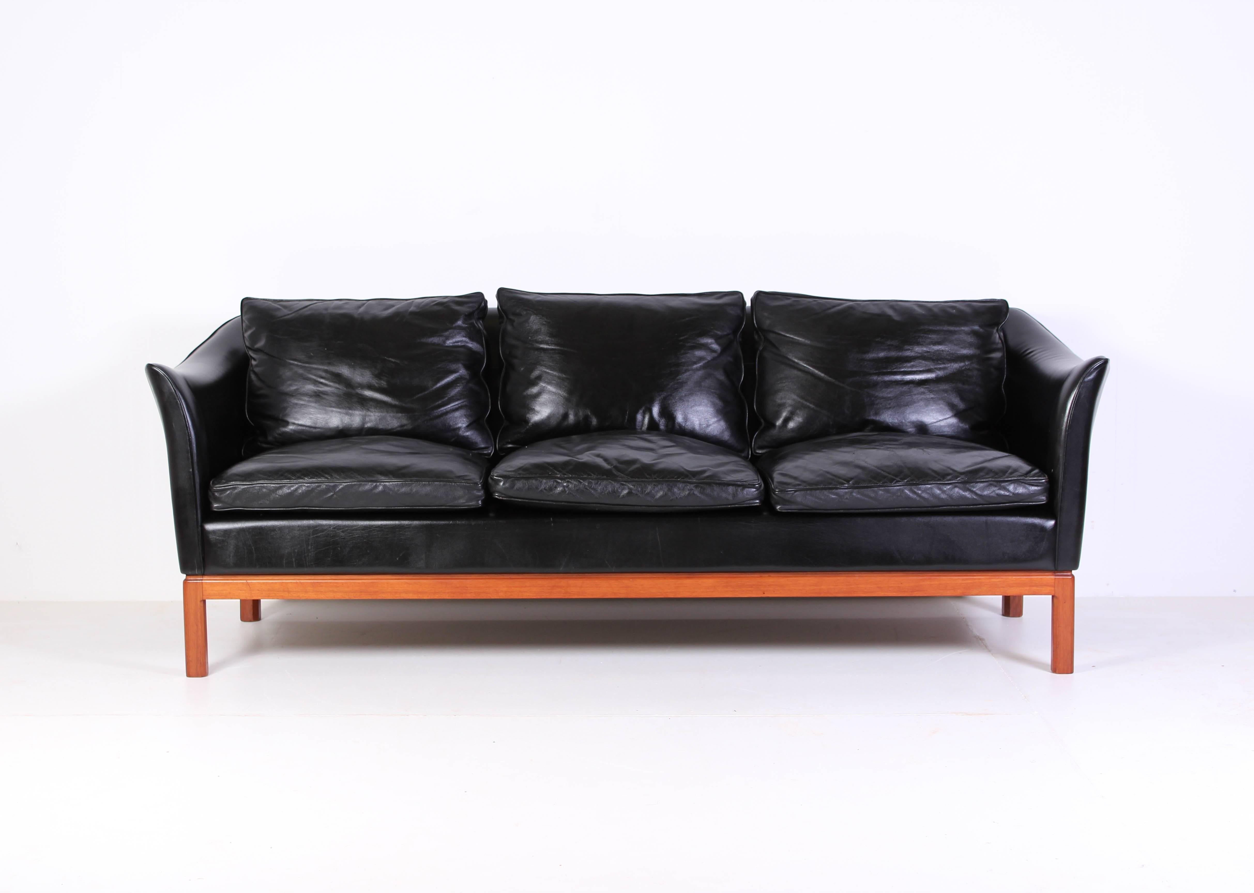 Scandinavian Modern Midcentury Danish Leather Sofa and Lounge Chair