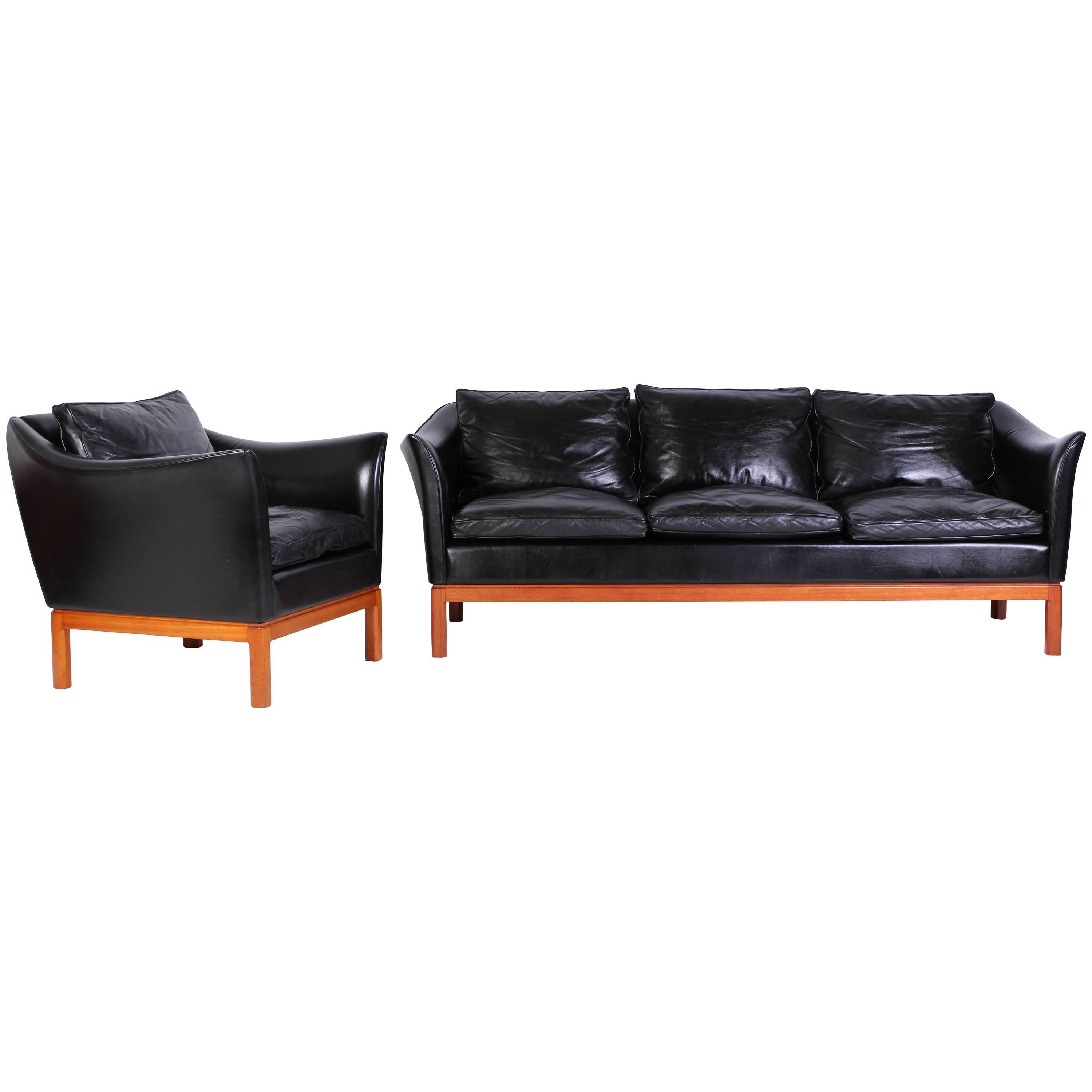 Midcentury Danish Leather Sofa and Lounge Chair