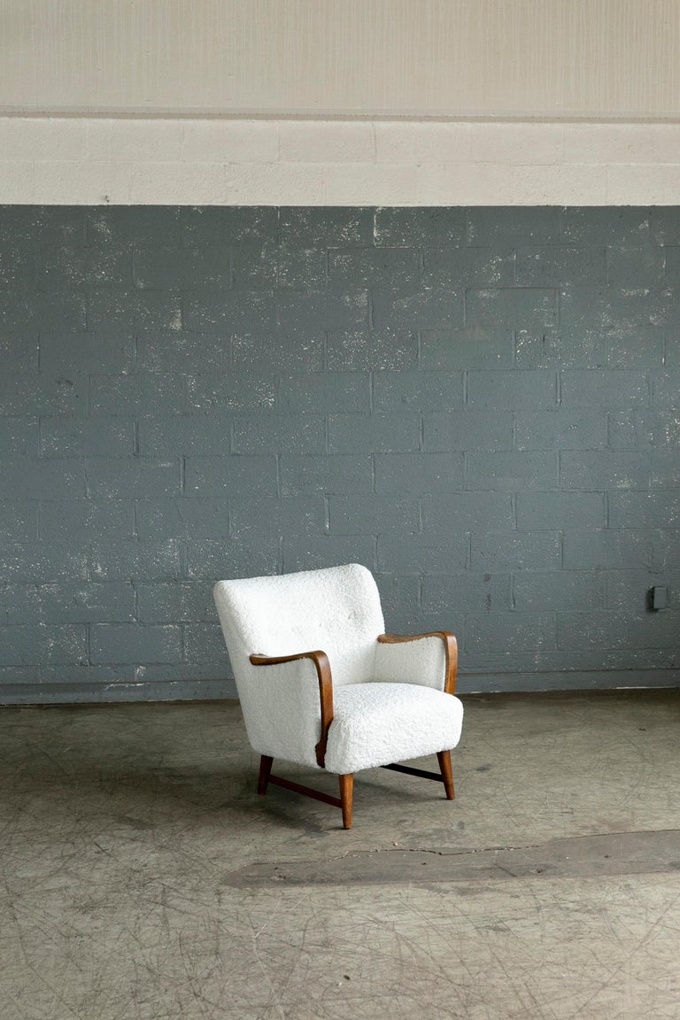 Midcentury Danish Lounge Chair in Oak and Boucle by N.A. Jorgensen In Good Condition In Bridgeport, CT