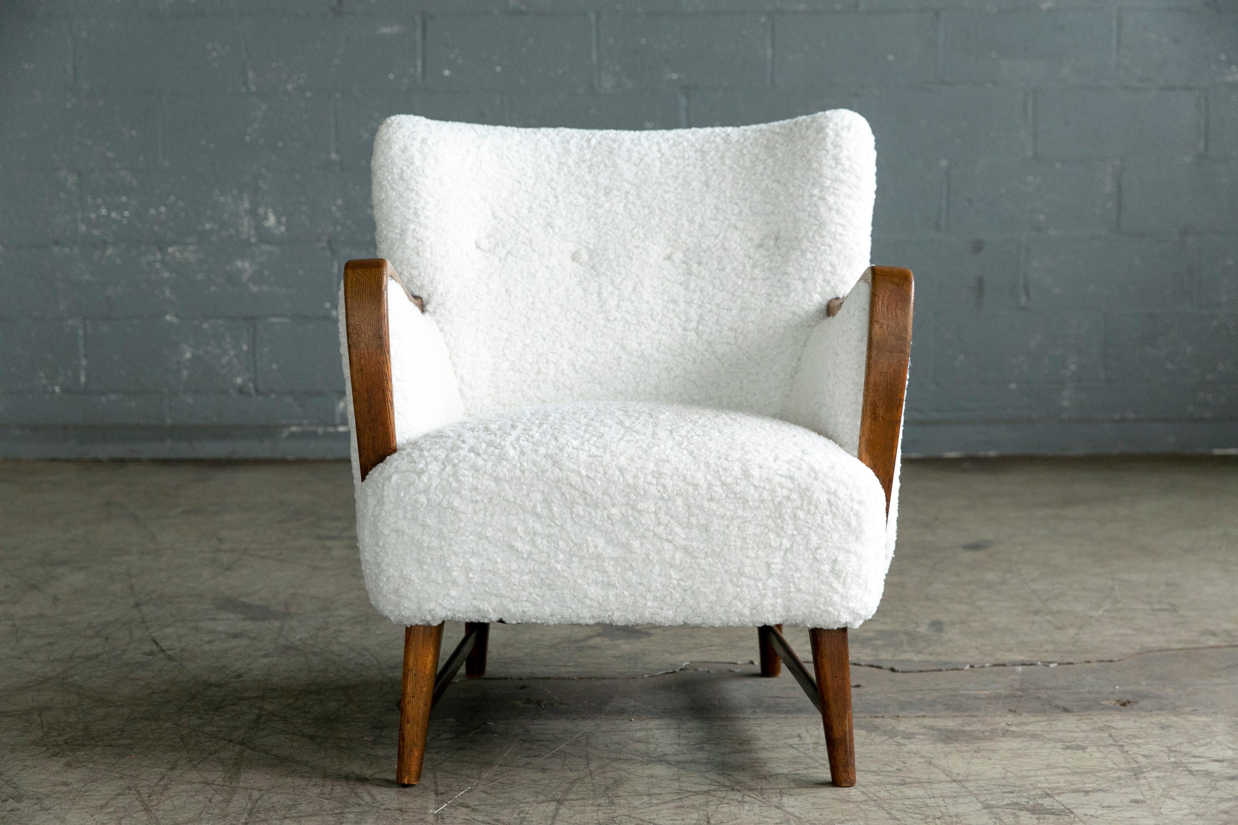 Mid-20th Century Midcentury Danish Lounge Chair in Oak and Boucle by N.A. Jorgensen