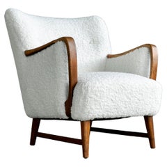 Midcentury Danish Lounge Chair in Oak and Boucle by N.A. Jorgensen