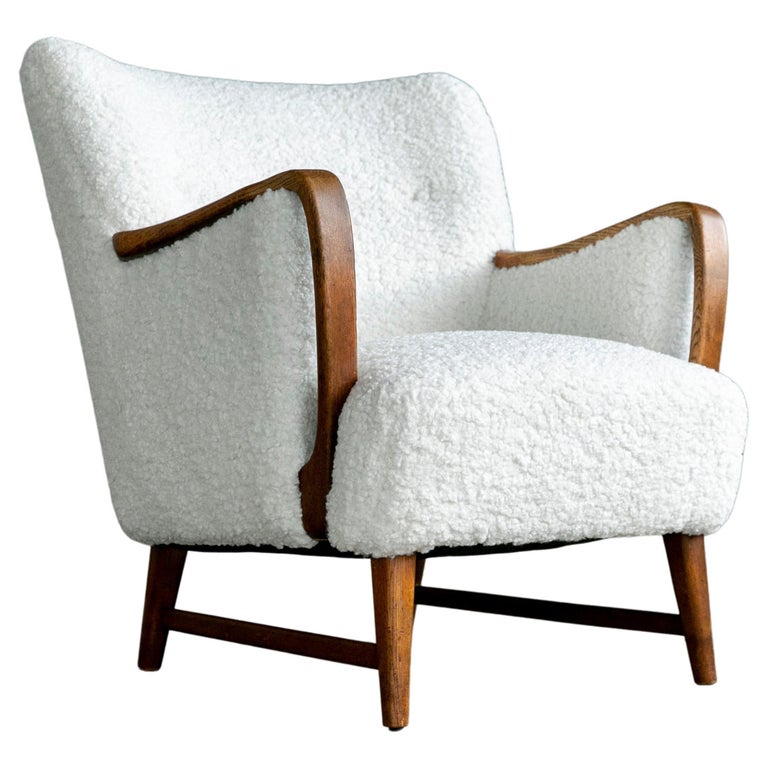 Midcentury Danish Lounge Chair in Oak and Boucle by N.A. Jorgensen