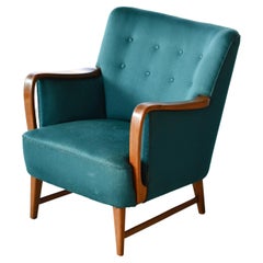 Sedia da salotto danese del Medioevo in Oak e lana di N.A. Jorgensen
