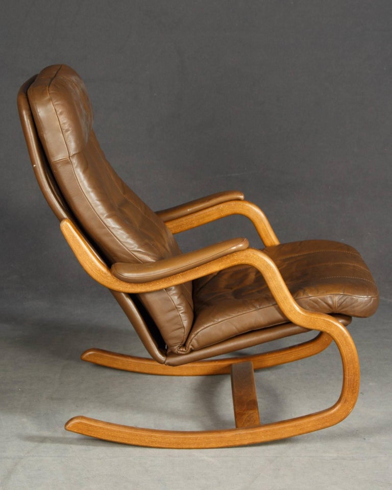 Midcentury Danish Lounge Chair with Ottoman and Leather Cushions at 1stDibs