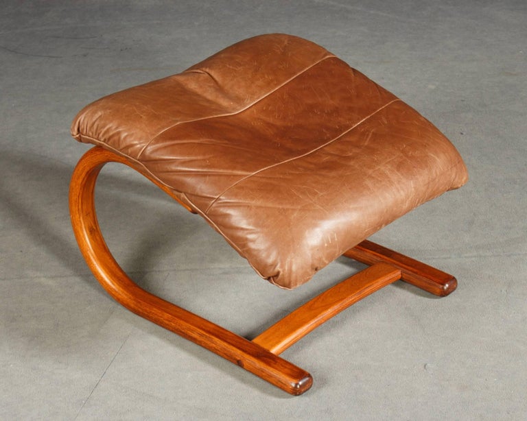 Midcentury Danish Lounge Chair with Ottoman and Leather Cushions at 1stDibs