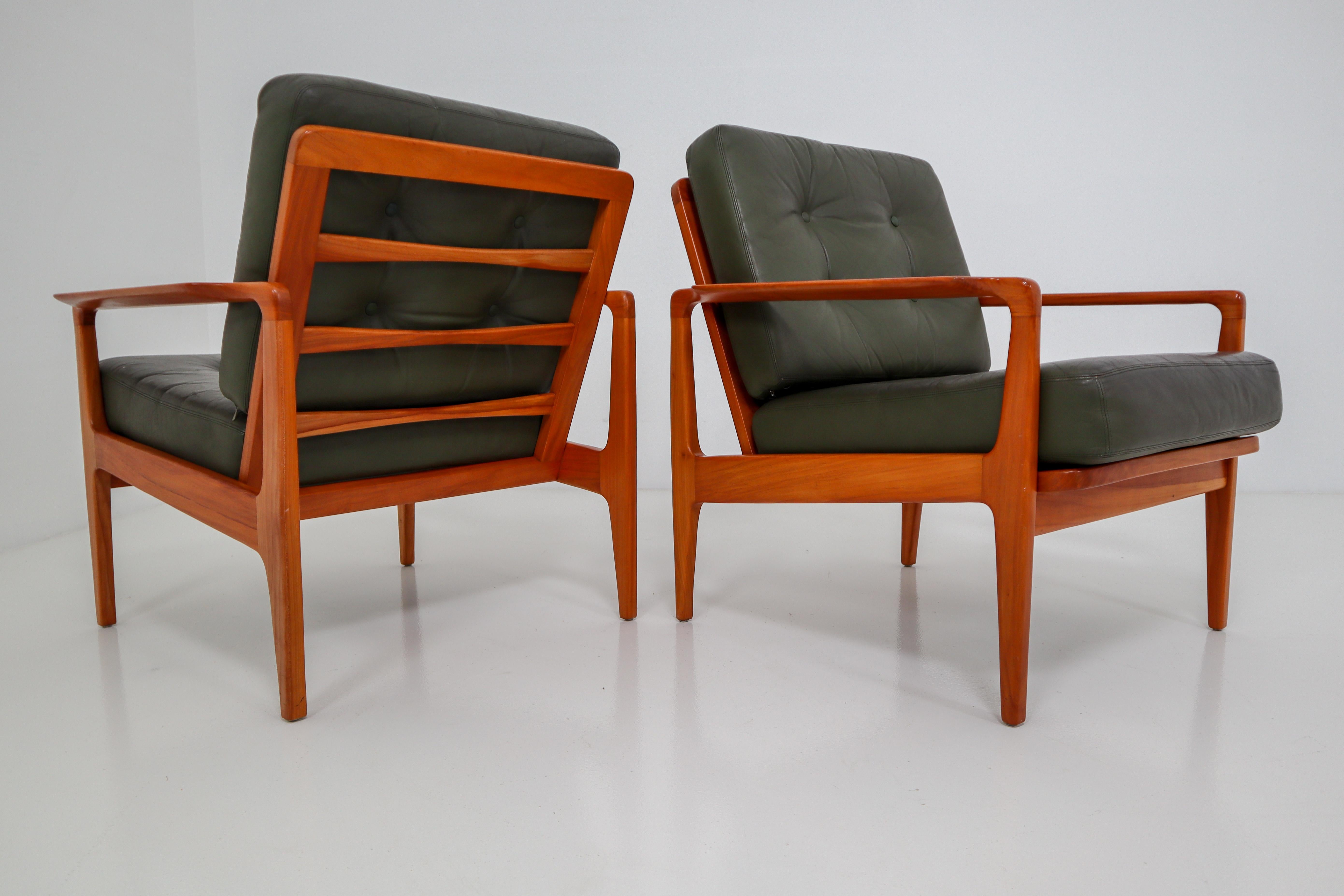 20th Century Midcentury Danish Lounge Chairs by Arne Wahl Iversen in Green Leather, 1960s