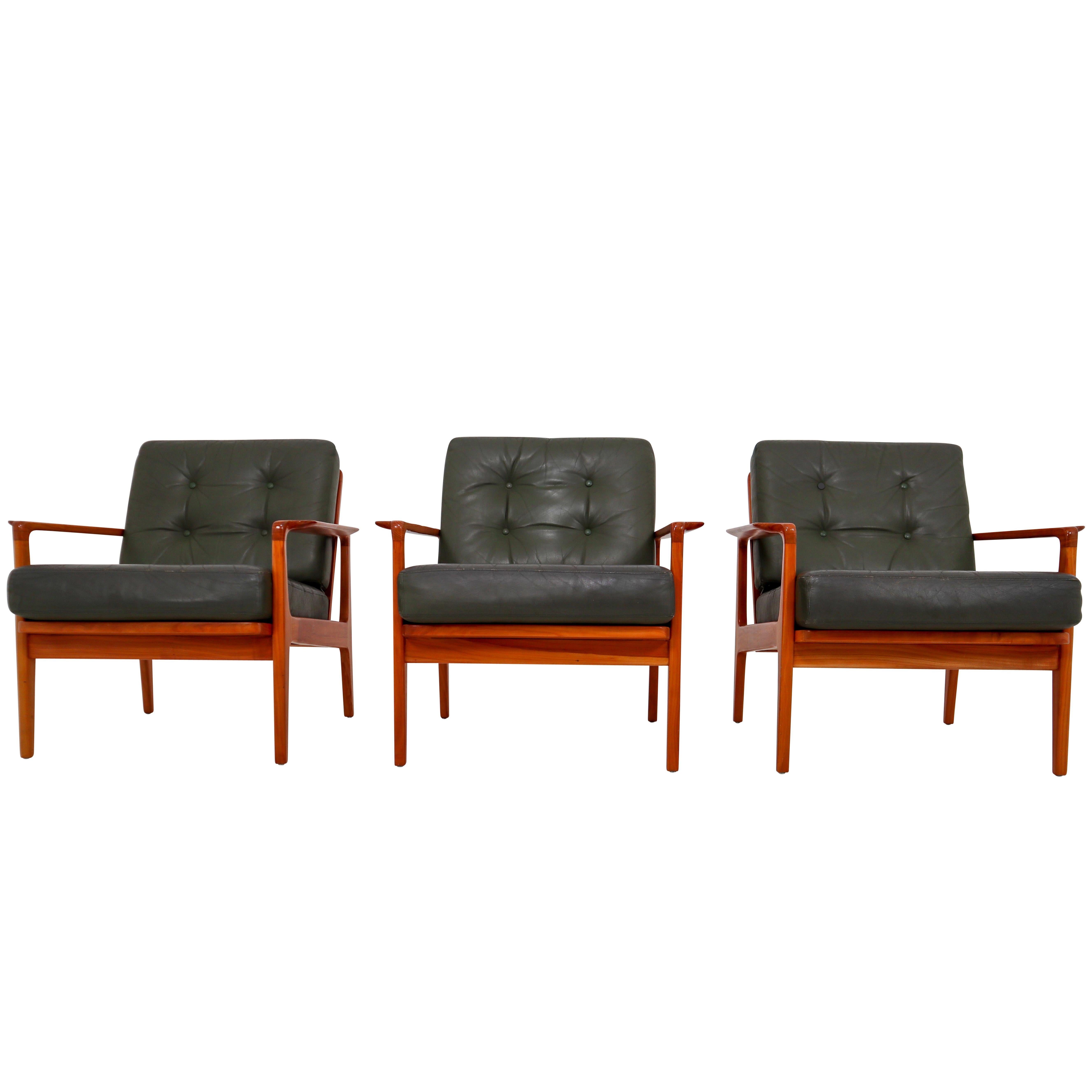 Midcentury Danish Lounge Chairs by Arne Wahl Iversen in Green Leather, 1960s