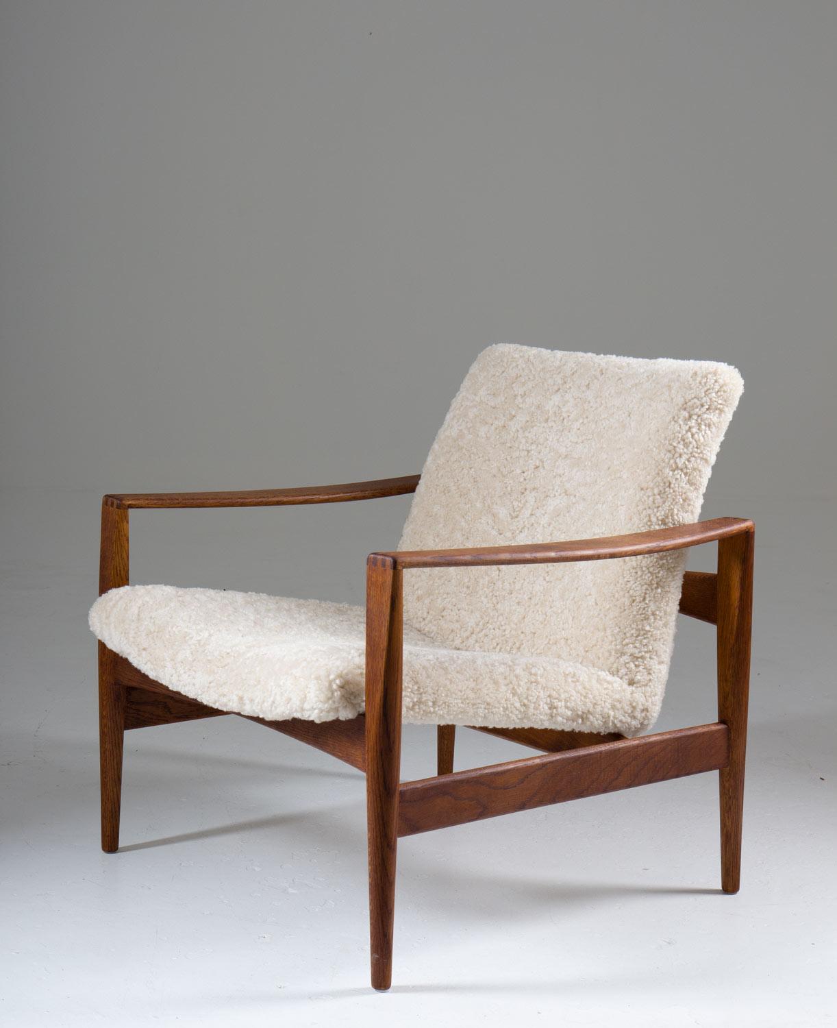 Scandinavian Modern Midcentury Danish Lounge Chairs by Niels Kofoed in Sheepskin