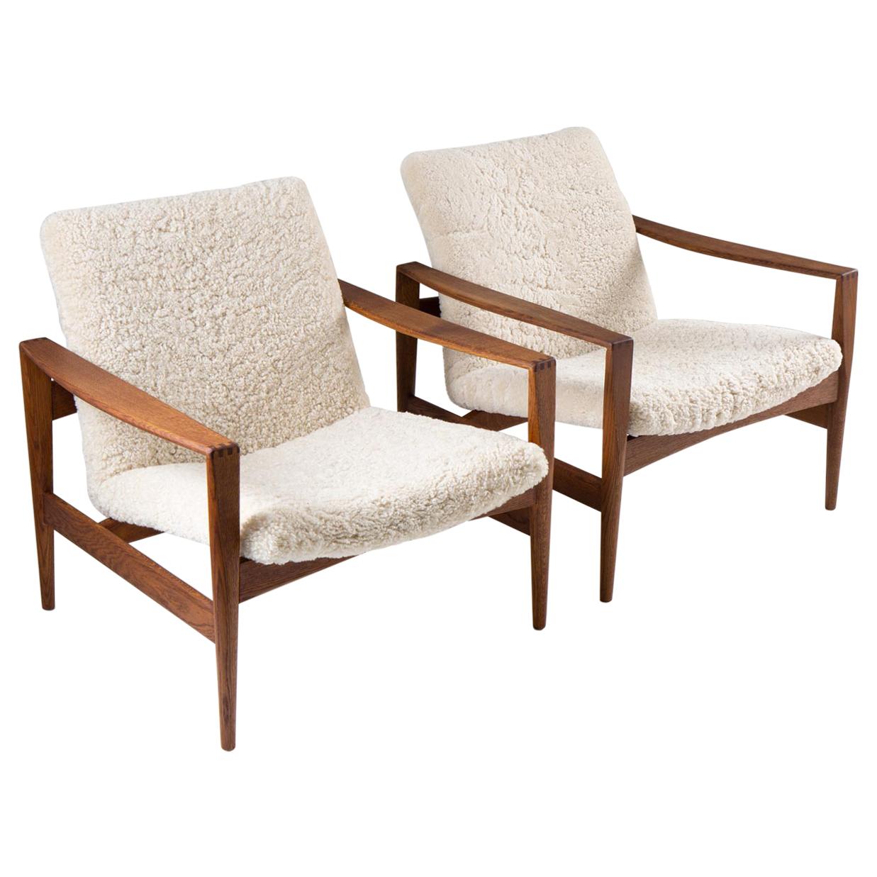 Midcentury Danish Lounge Chairs by Niels Kofoed in Sheepskin