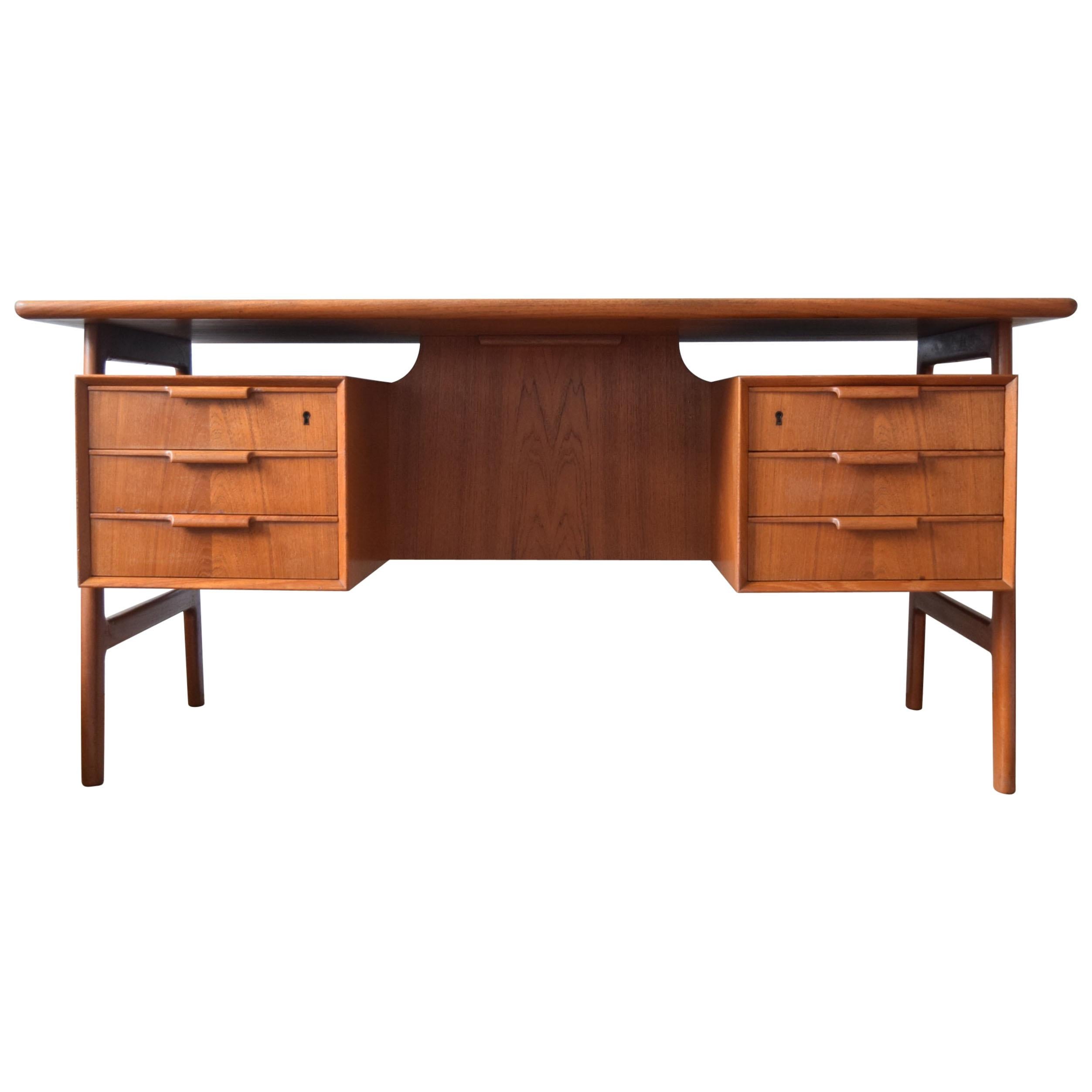 Midcentury Danish Model 75 Executive Teak Desk by Gunni Omann, 1960s For Sale