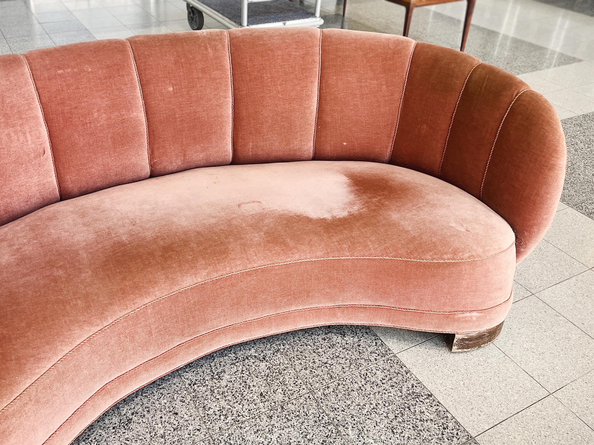 Mohair Midcentury Danish Modern Banana Sofa in the Style of Viggo Boesen For Sale
