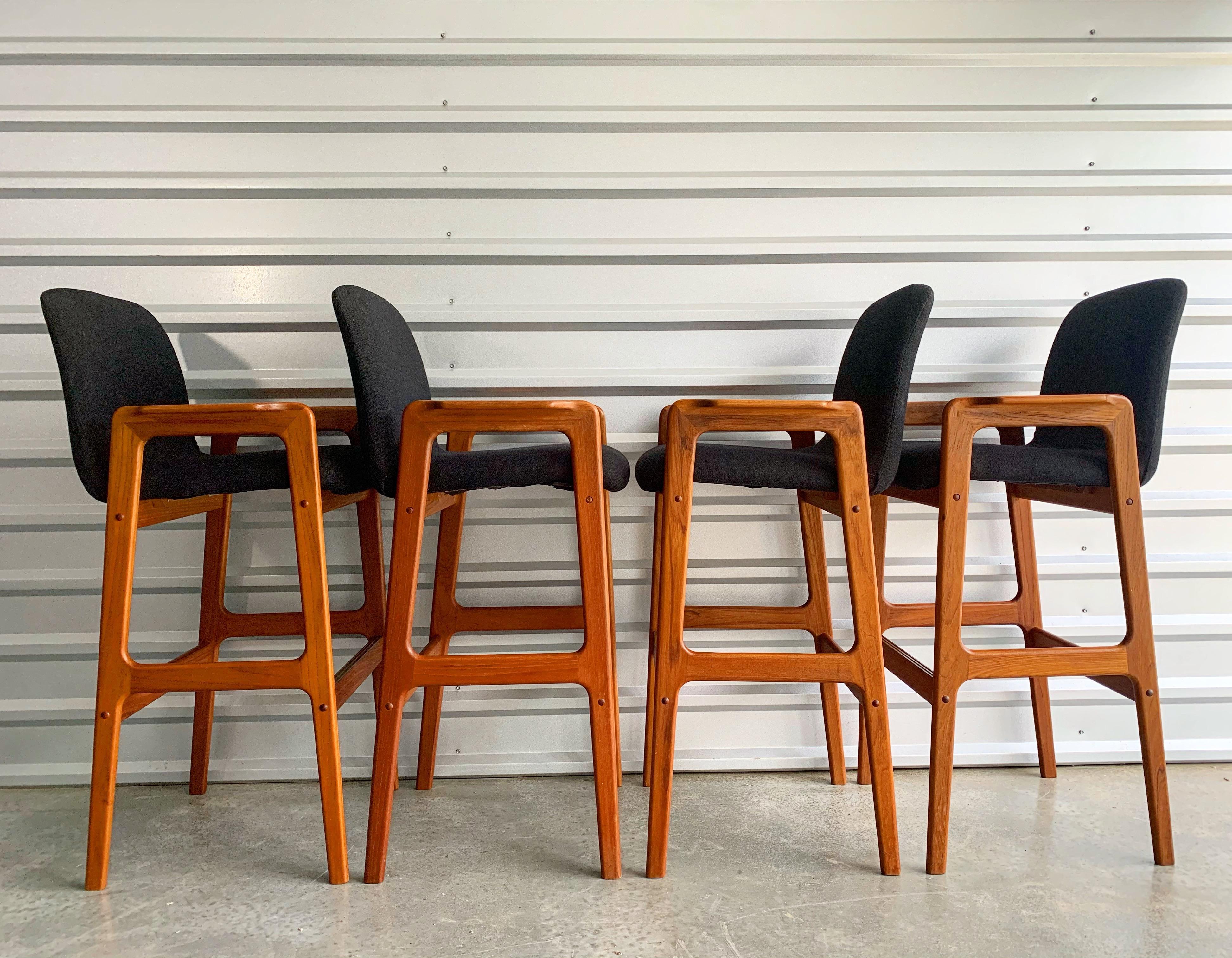 Midcentury Danish Modern Barstools in Teak Set of Four after Erik Buch In Good Condition In Framingham, MA