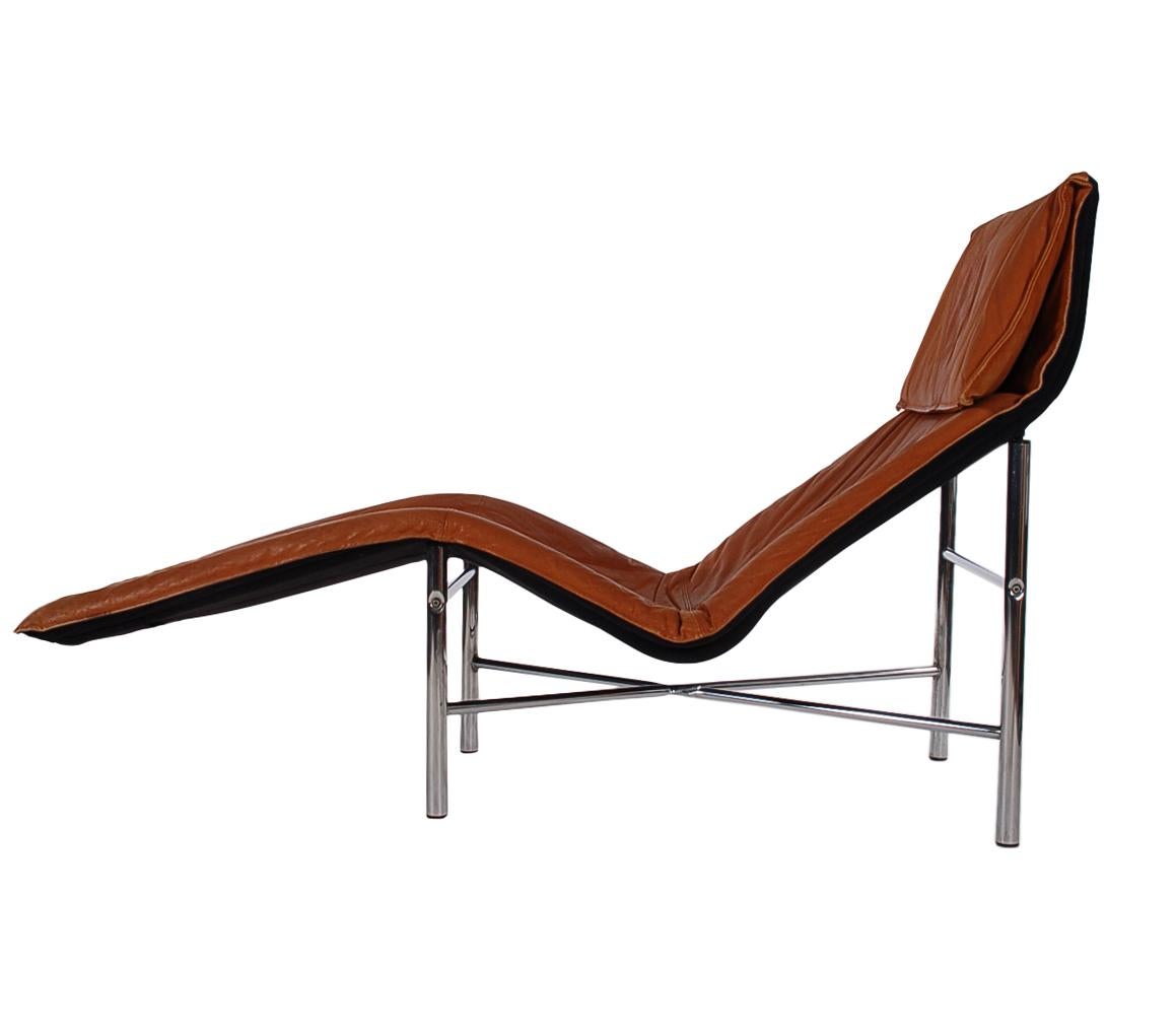 Mid-Century Modern Midcentury Danish Modern Brown Leather Chaise Lounge Chair by Tord Björklund For Sale