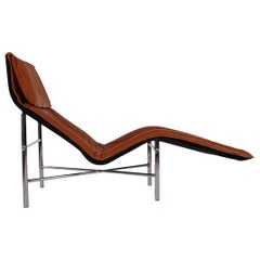Midcentury Danish Modern Brown Leather Chaise Lounge Chair by Tord Björklund