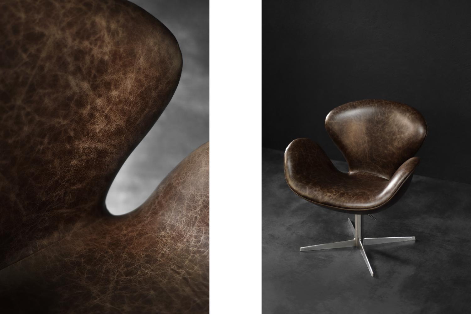 Silla moderna danesa de mediados de siglo en piel marrón con forma de cisne de A.Jacobsen para Fritz Hansen en venta 7