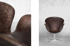 MidCentury Danish Modern Brown Leather Swan Chair by A.Jacobsen for Fritz Hansen