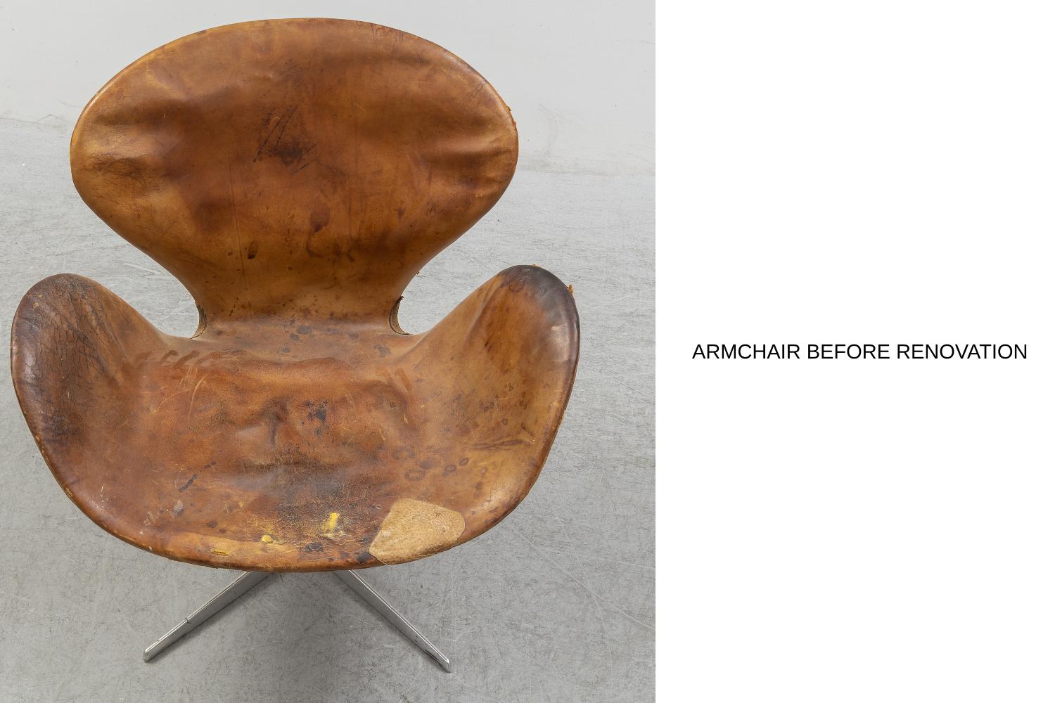 Silla moderna danesa de mediados de siglo en piel marrón con forma de cisne de A.Jacobsen para Fritz Hansen Danés en venta