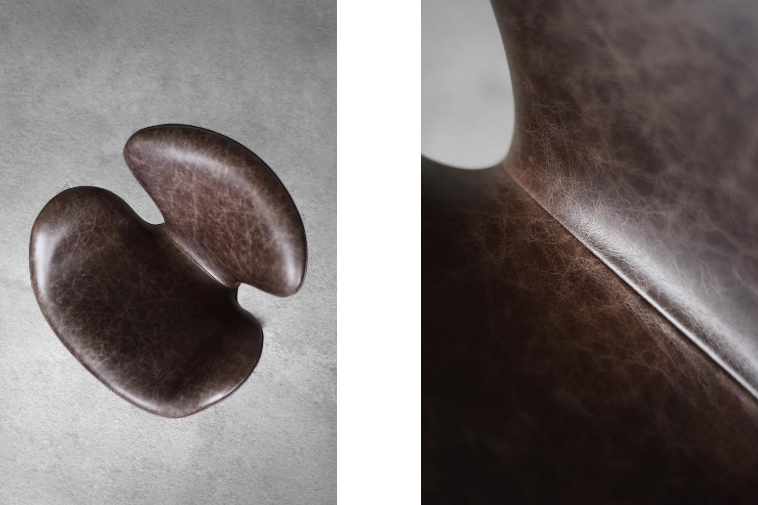 Silla moderna danesa de mediados de siglo en piel marrón con forma de cisne de A.Jacobsen para Fritz Hansen Cuero en venta