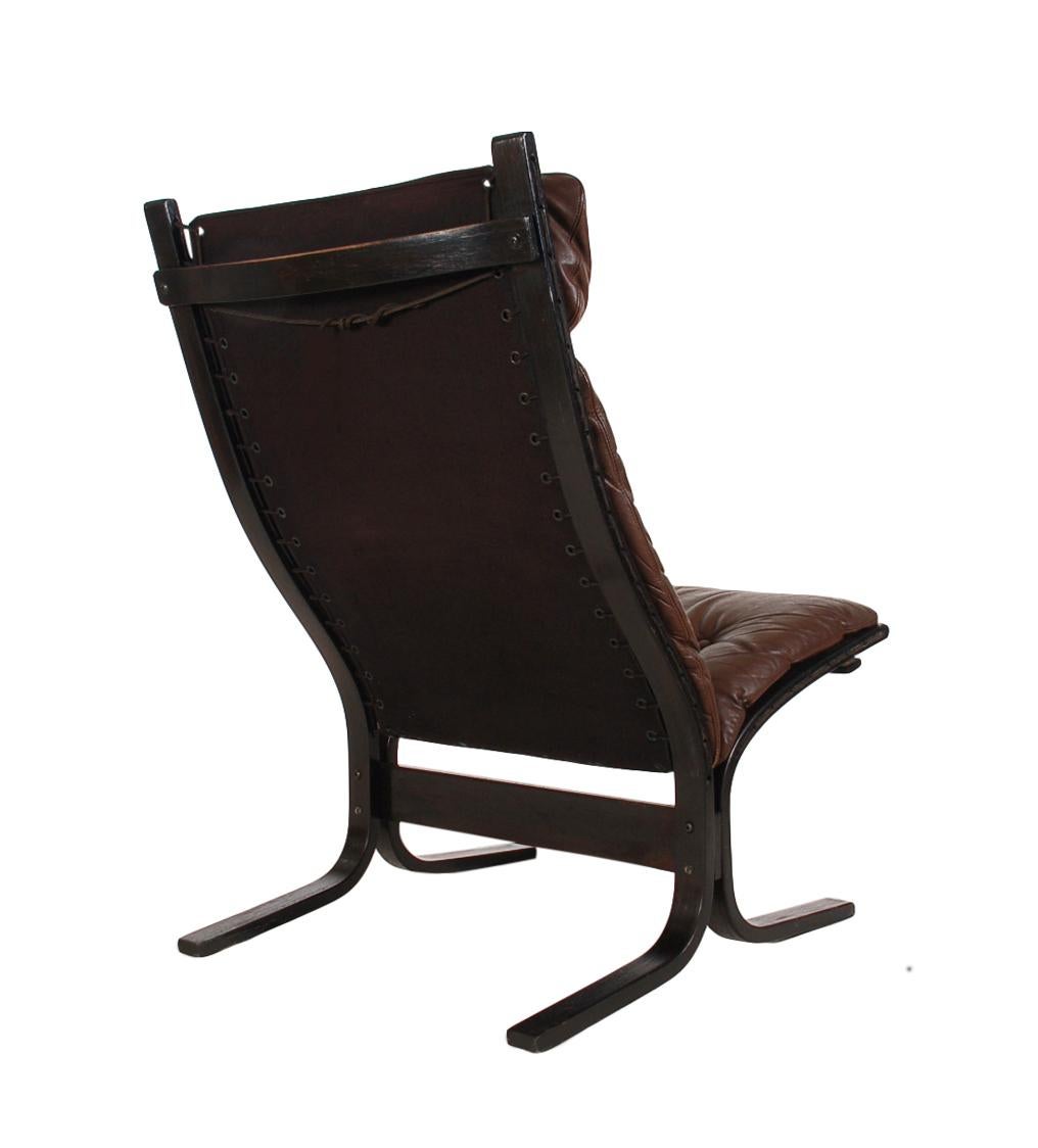 Norwegian Midcentury Danish Modern Chocolate Brown Leather Slipper Lounge Chair