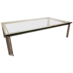 Midcentury  Danish Modern Coffee Table, Italian, Flat Bar Chrome Glass Top