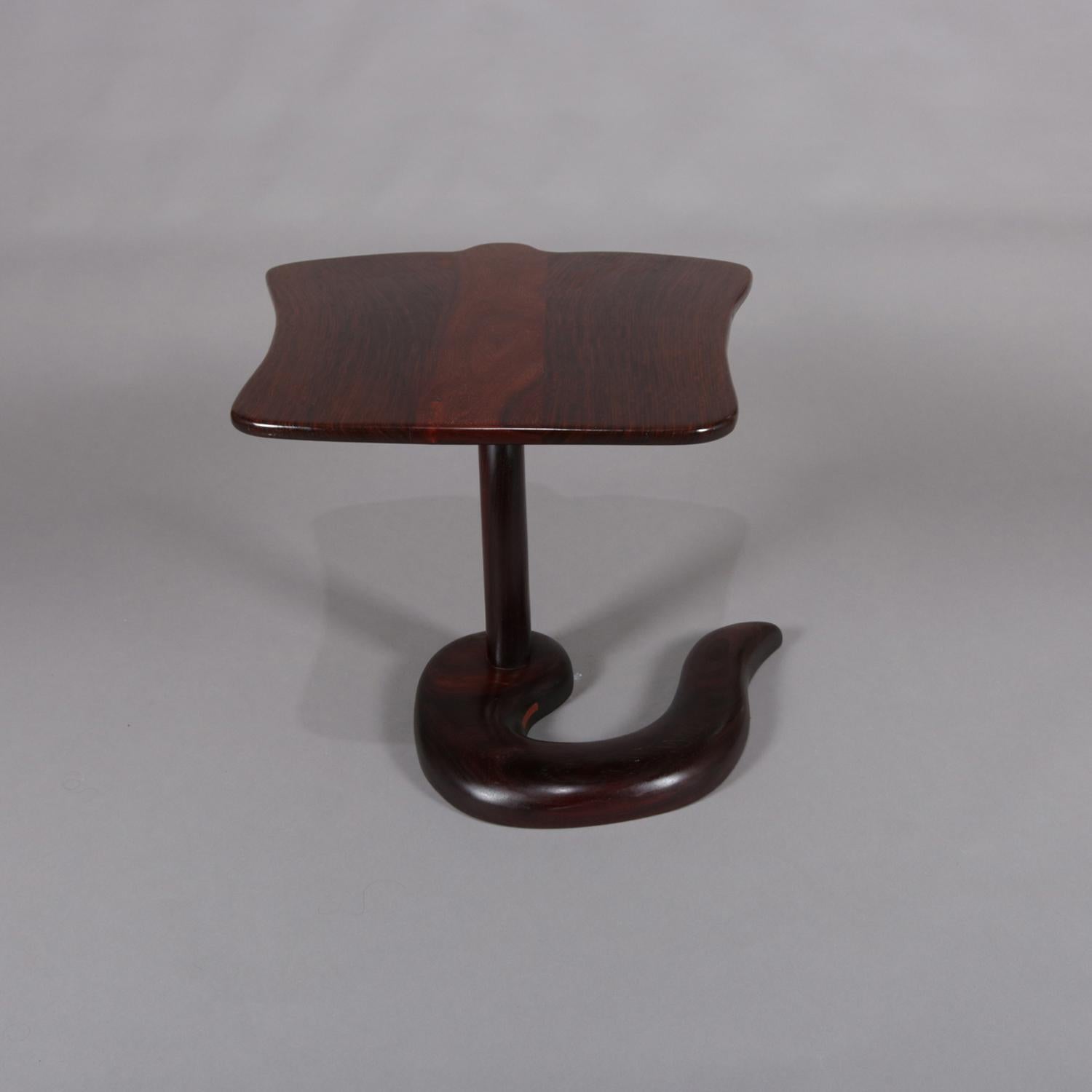 Hand-Carved Midcentury Danish Modern Custom Rosewood Cobra Side Stand, 20th Century