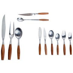 Midcentury Danish Modern Dansk Flatware Set 53 Pieces Teak Stainless Fjord Jens