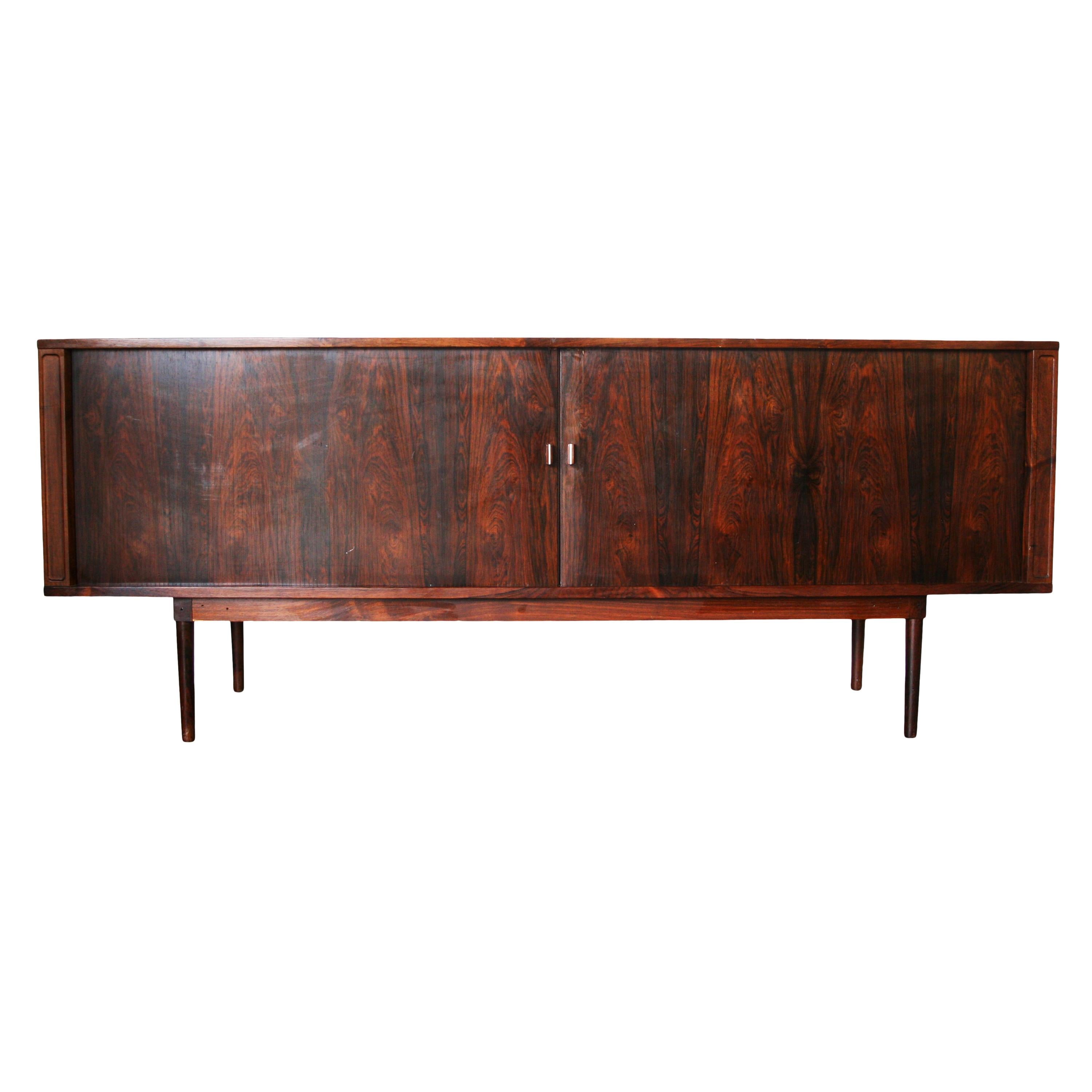 Midcentury Danish Modern Dansk Lovig Rosewood Tambour Door Long Credenza