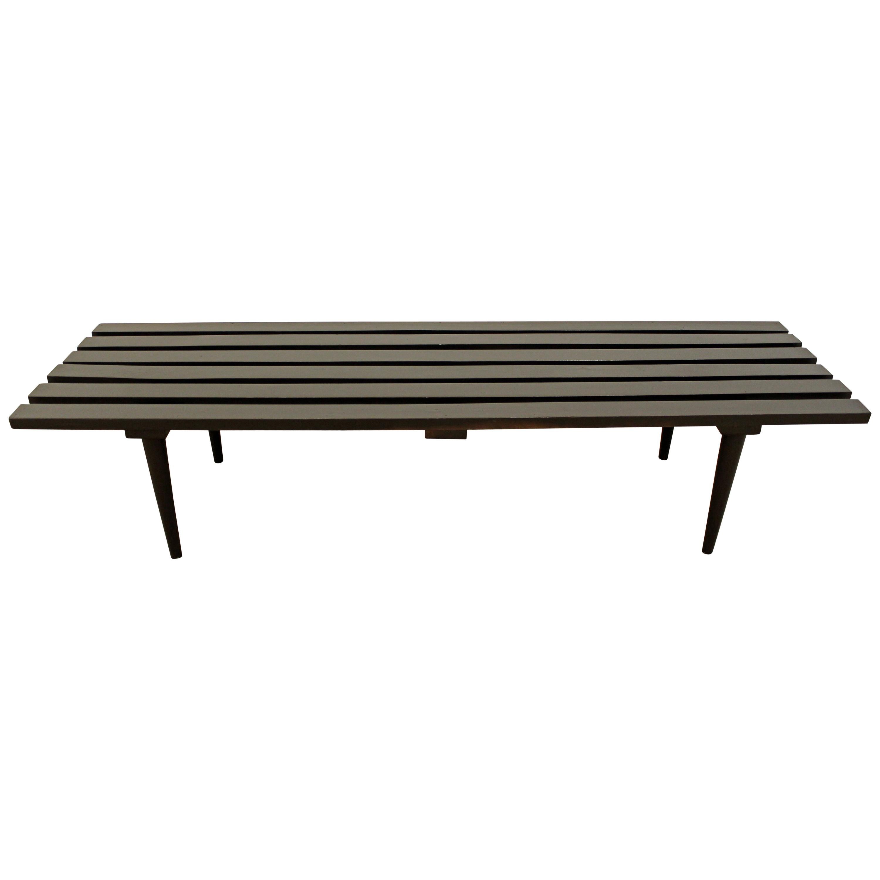 Midcentury Danish Modern Ebonized Walnut Slat Bench Coffee Table