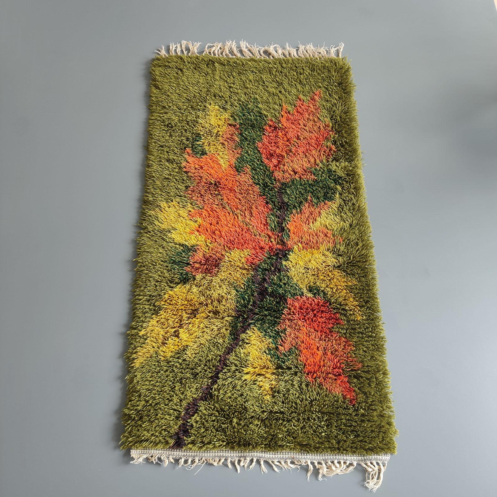 Hand-Woven Midcentury Danish Modern Ege Rya Wool Shag Rug 'Autumn Leaf' 2, 5' x 4, 9' For Sale