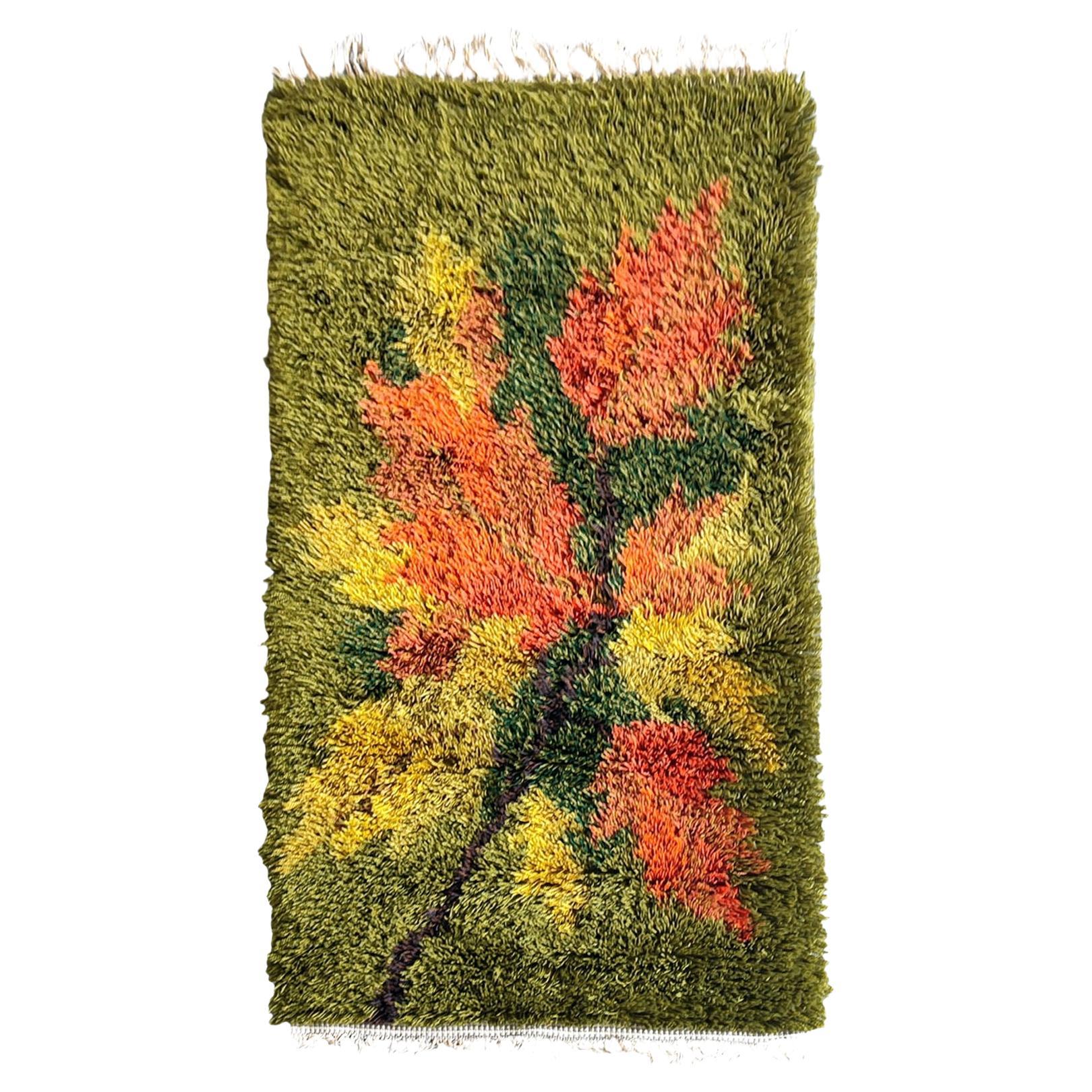 Alfombra Shag de lana Ege Rya de mediados del siglo danés moderno "Hoja de otoño" 2, 5' x 4, 9'