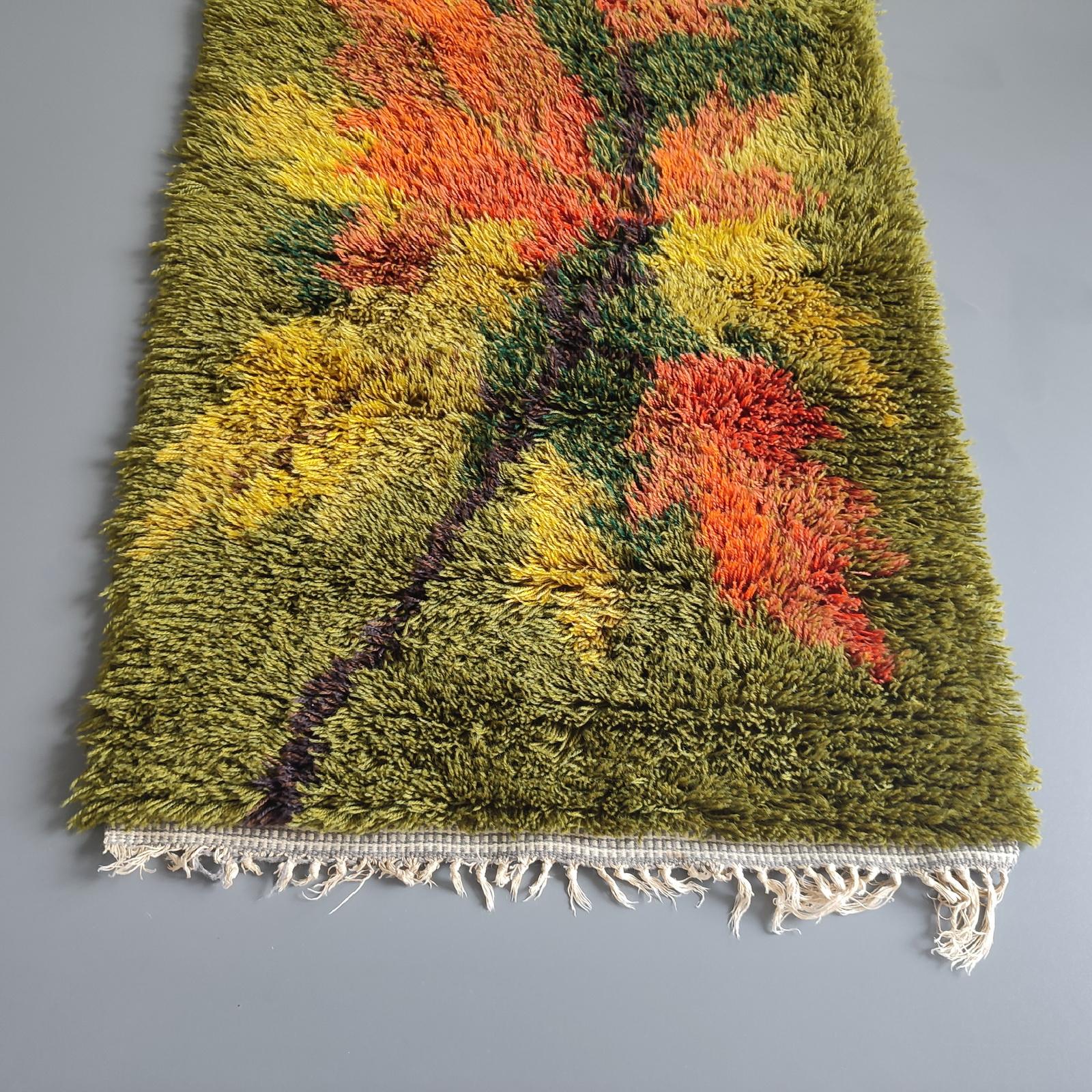 Hand-Knotted Midcentury Danish Modern Ege Rya Wool Shag Rug 'Autumn Leaf' 2, 5' x 4, 9' For Sale