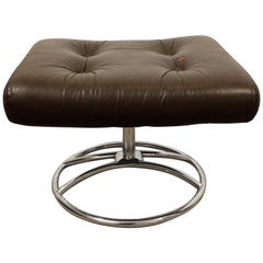 Midcentury Danish Modern Ekornes Stressless Chrome Leather Swivel Ottoman